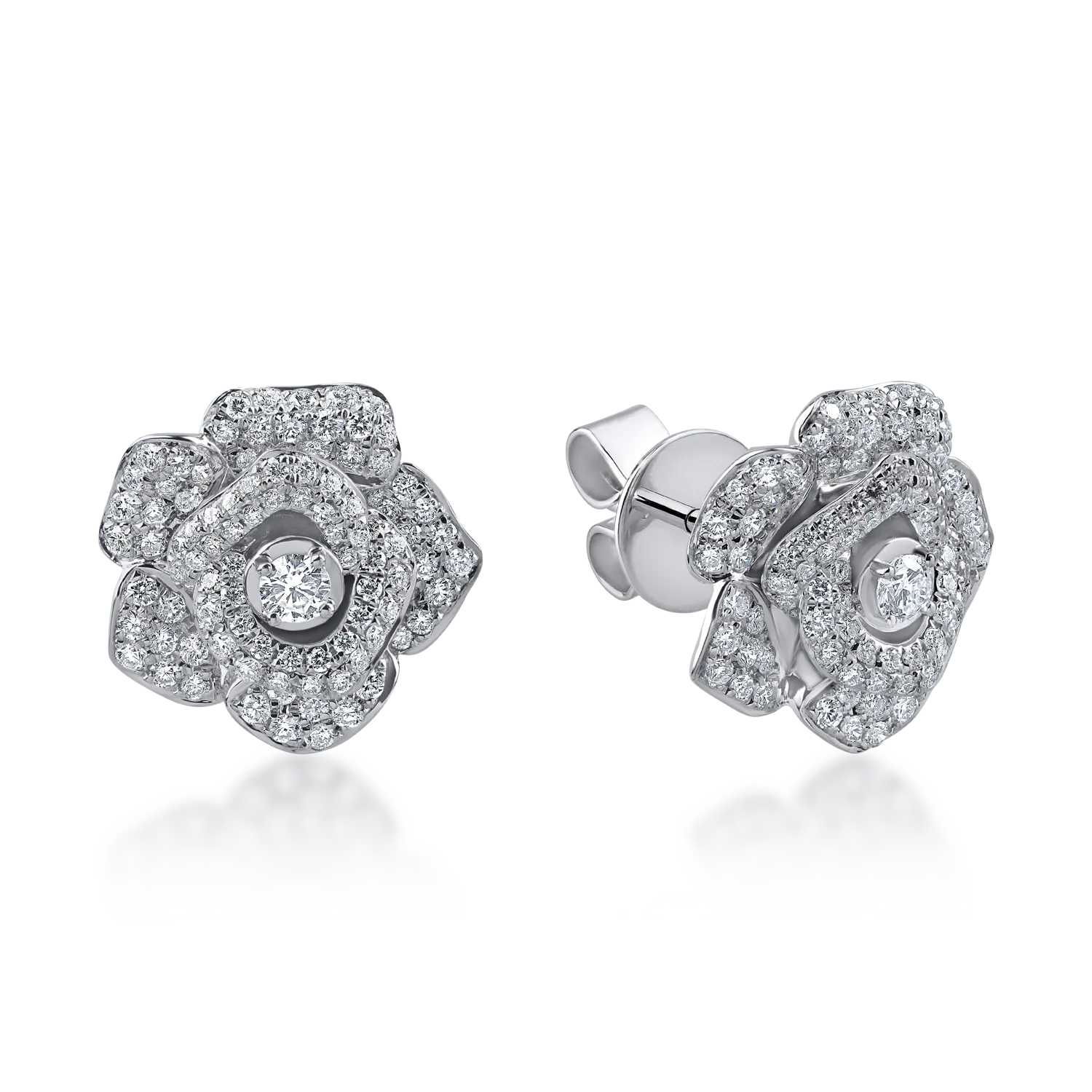 Cercei florali din aur alb cu diamante de 0.79ct