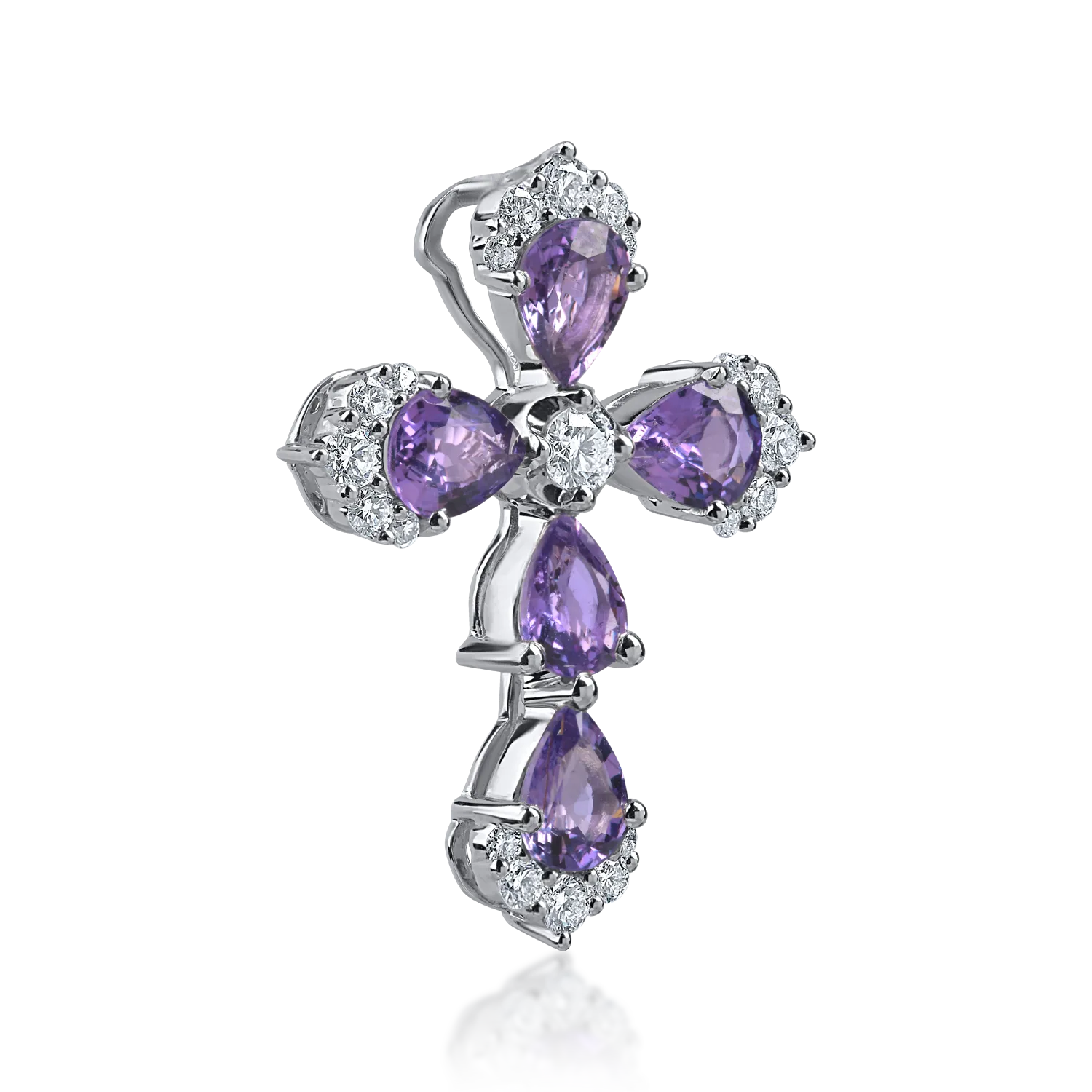 Pandantiv cruce din aur alb cu safire violet para de 1.72ct si diamante de 0.33ct - imagine 2
