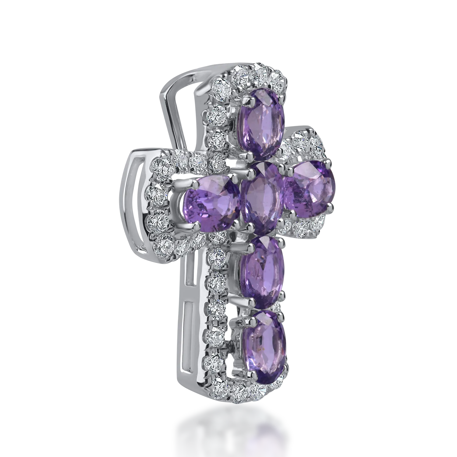 Pandantiv cruce din aur cu safire violet ovale de 1.45ct si diamante de 0.34ct - imagine 2