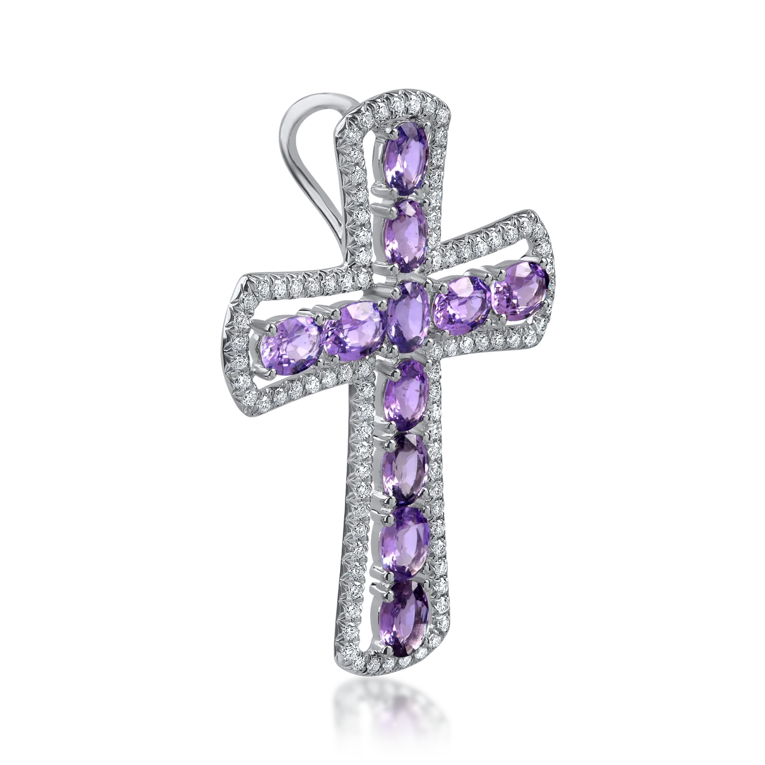 Pandantiv cruce din aur cu safire violet ovale de 2.19ct si diamante de 0.32ct - imagine 2