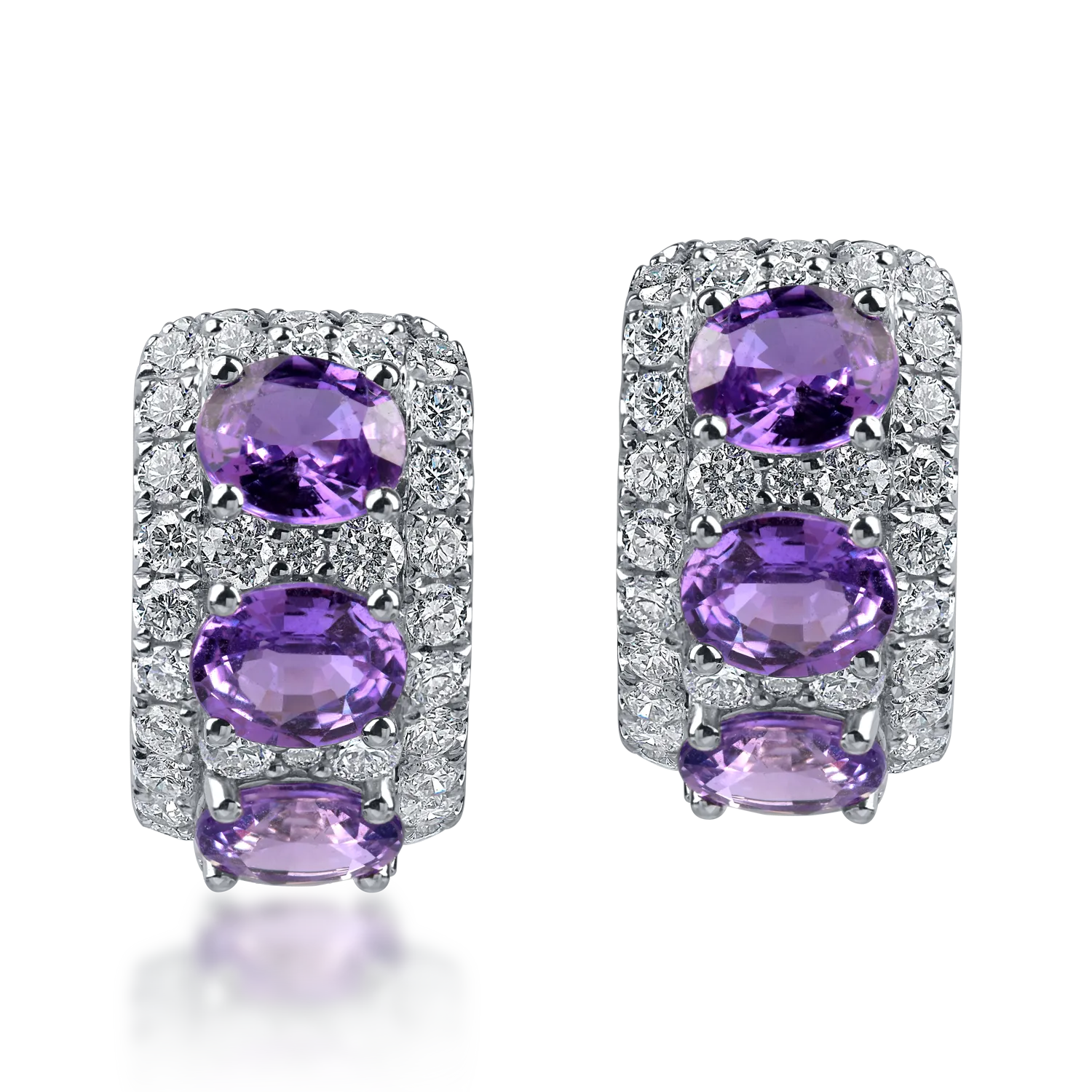 Cercei din aur alb cu safire violet ovale de 2.66ct si diamante de 1.08ct - imagine 2