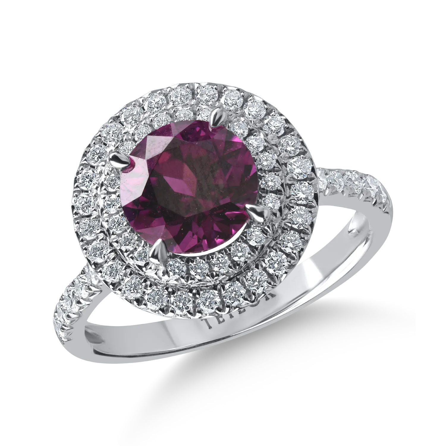 Inel din aur alb cu granat mov de 1.99ct si diamante de 0.51ct