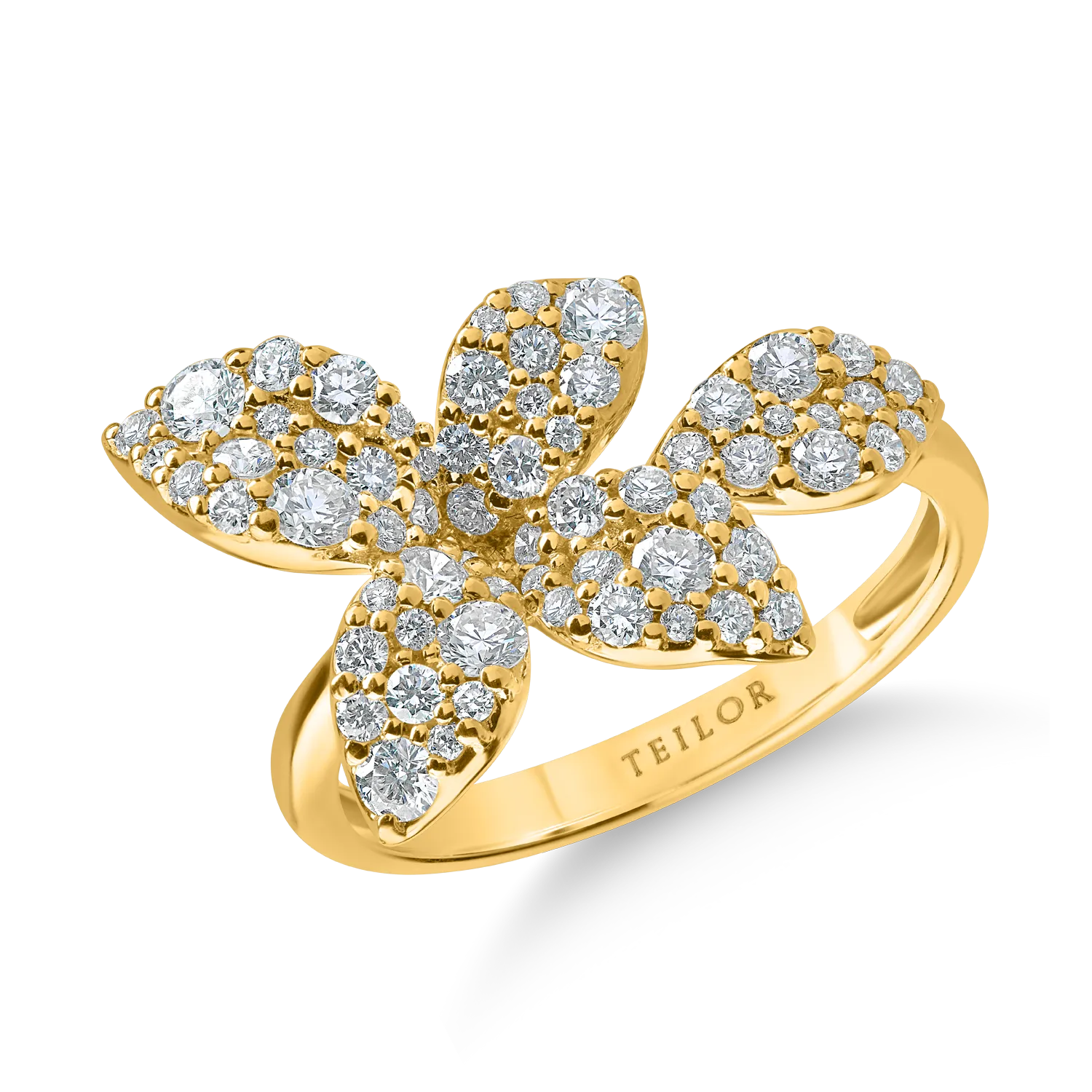 Inel floral din aur galben cu diamante de 0.91ct