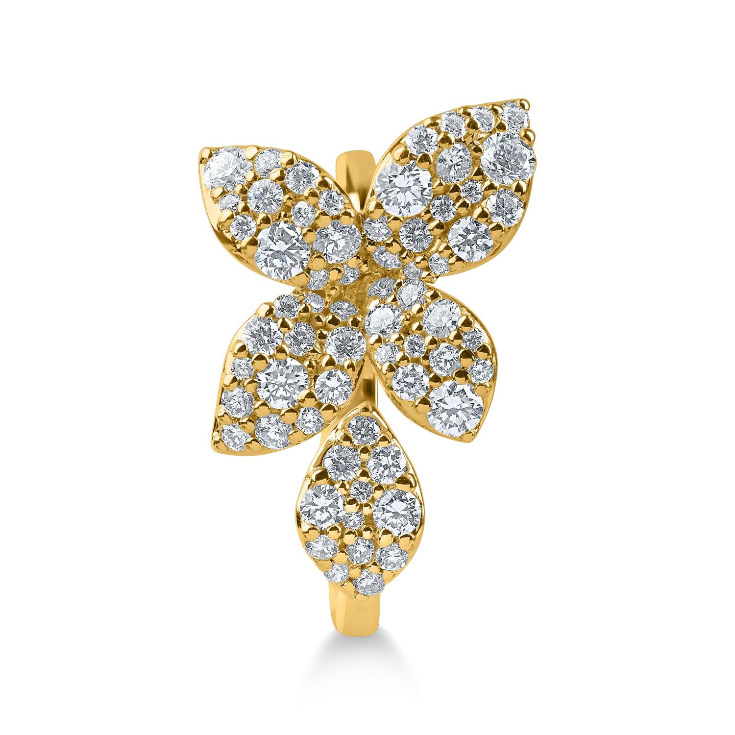 Флорален пръстен от жълто злато с 0.91кт диаманти