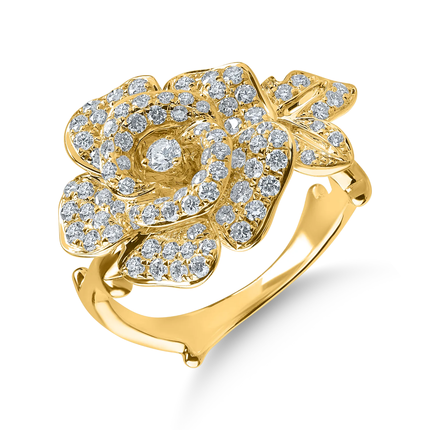 Inel floral din aur galben cu diamante de 0.85ct