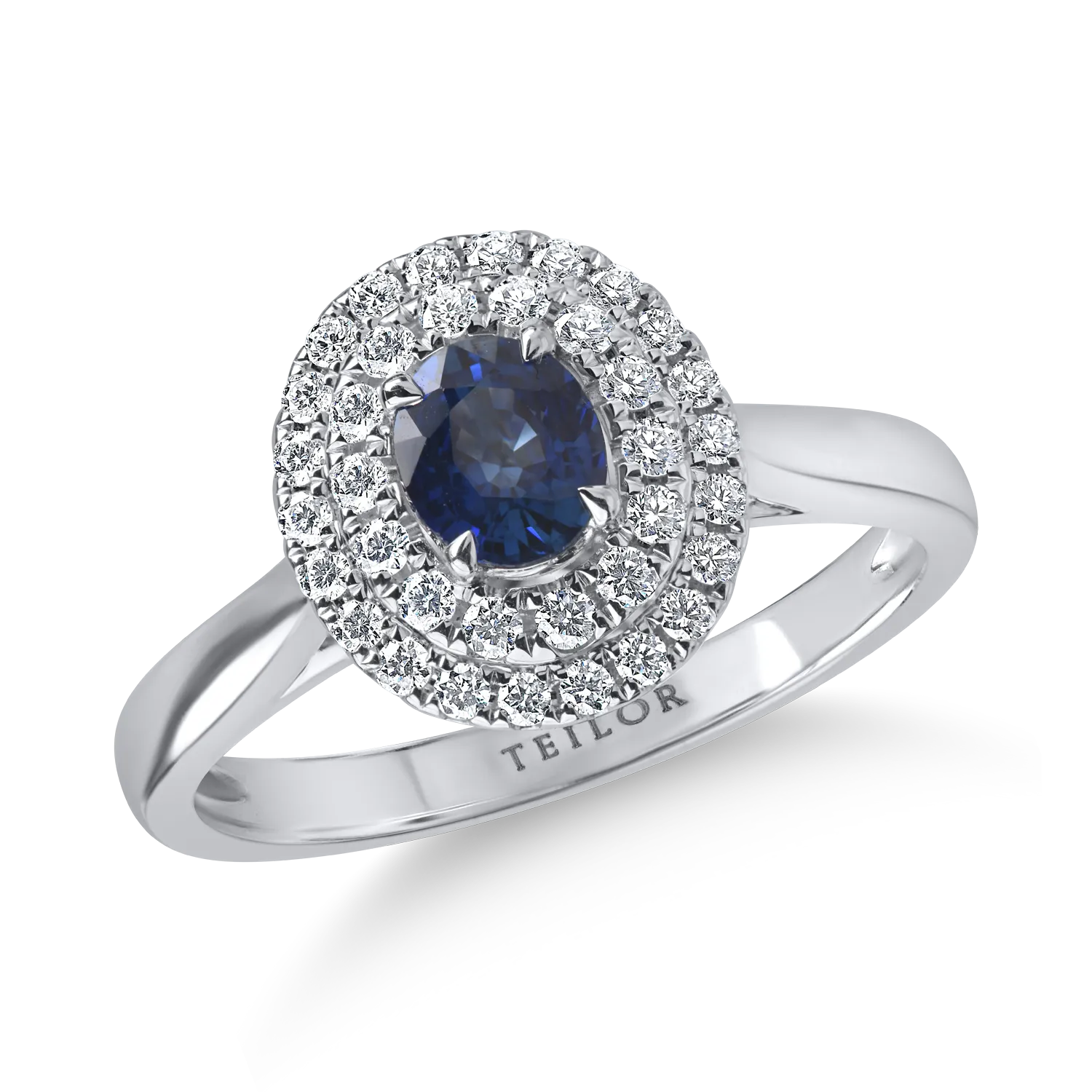 Inel din aur alb cu un safir oval de 0.58ct si diamante de 0.26ct