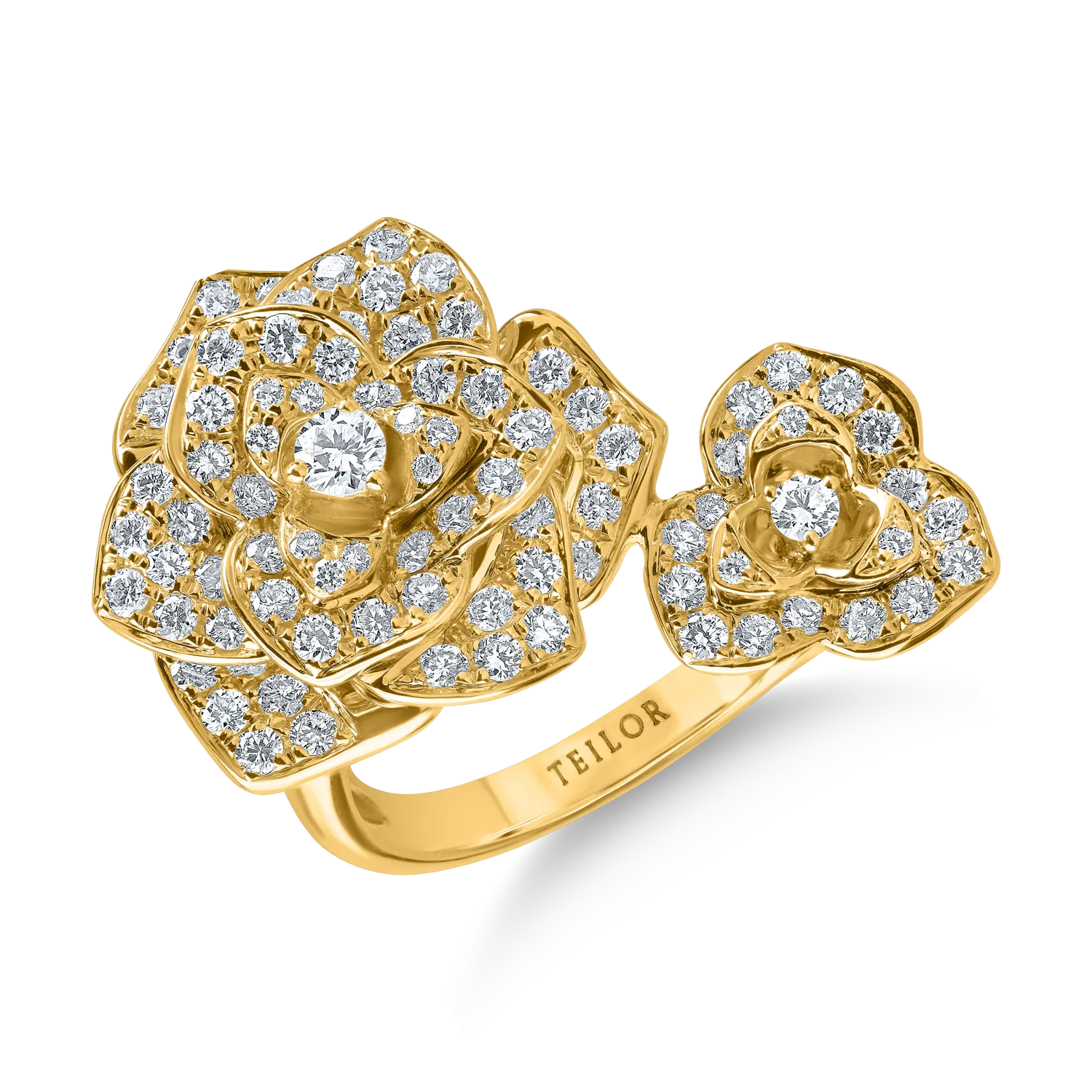 Inel floral din aur galben cu diamante de 0.9ct