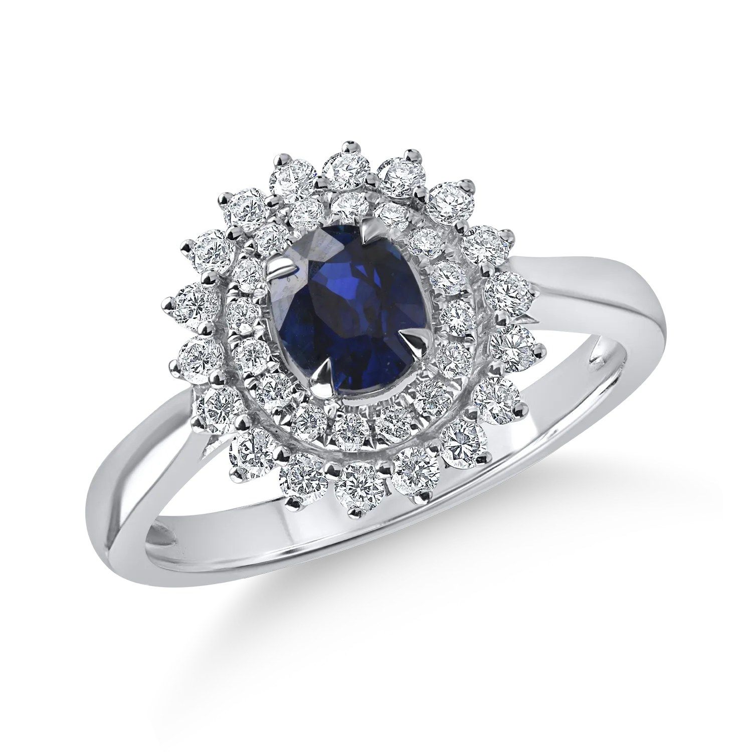 Inel din aur alb cu safir oval de 0.85ct si diamante de 0.42ct