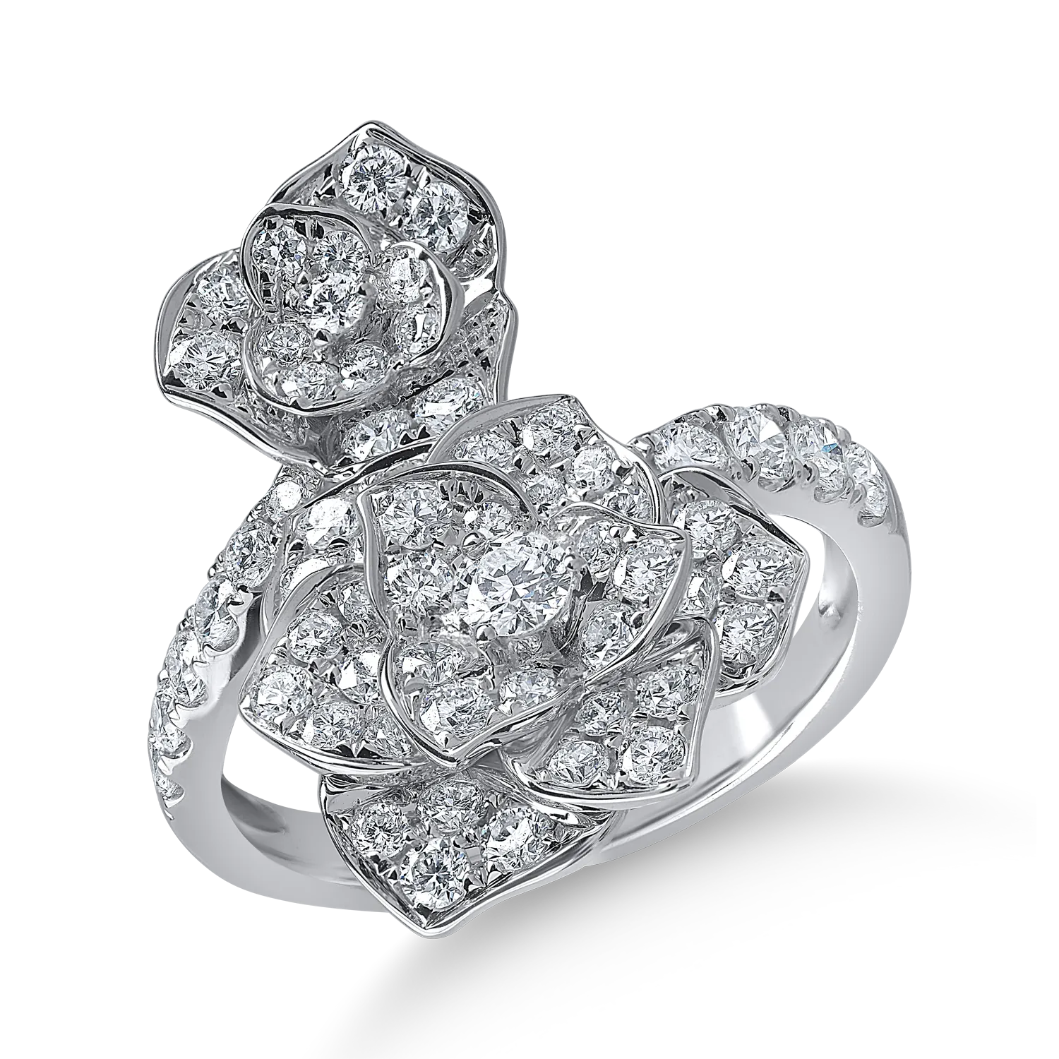 Inel floral din aur alb cu diamante de 1.2ct
