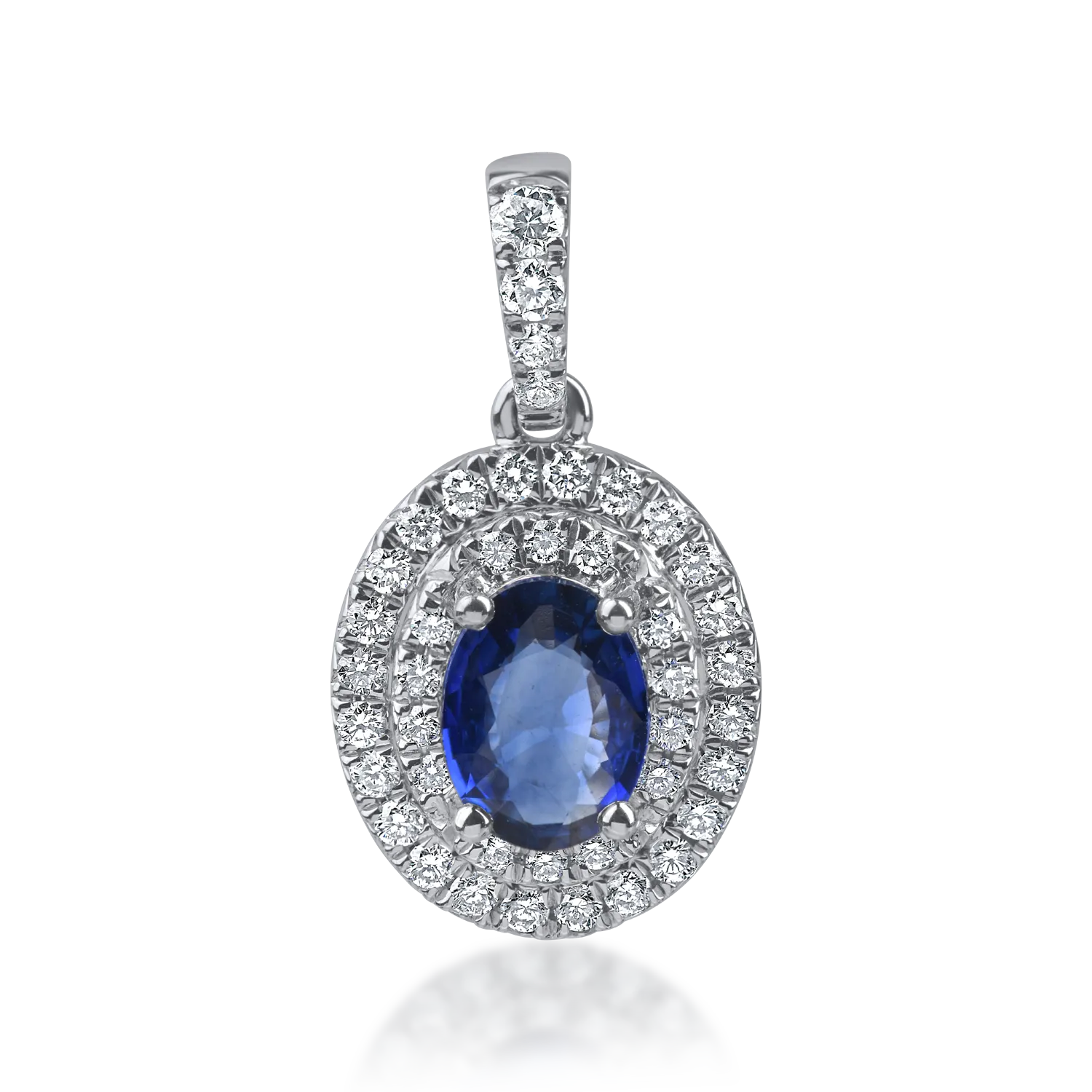 Pandantiv din aur alb cu un safir oval de 0.7ct si diamante de 0.25ct