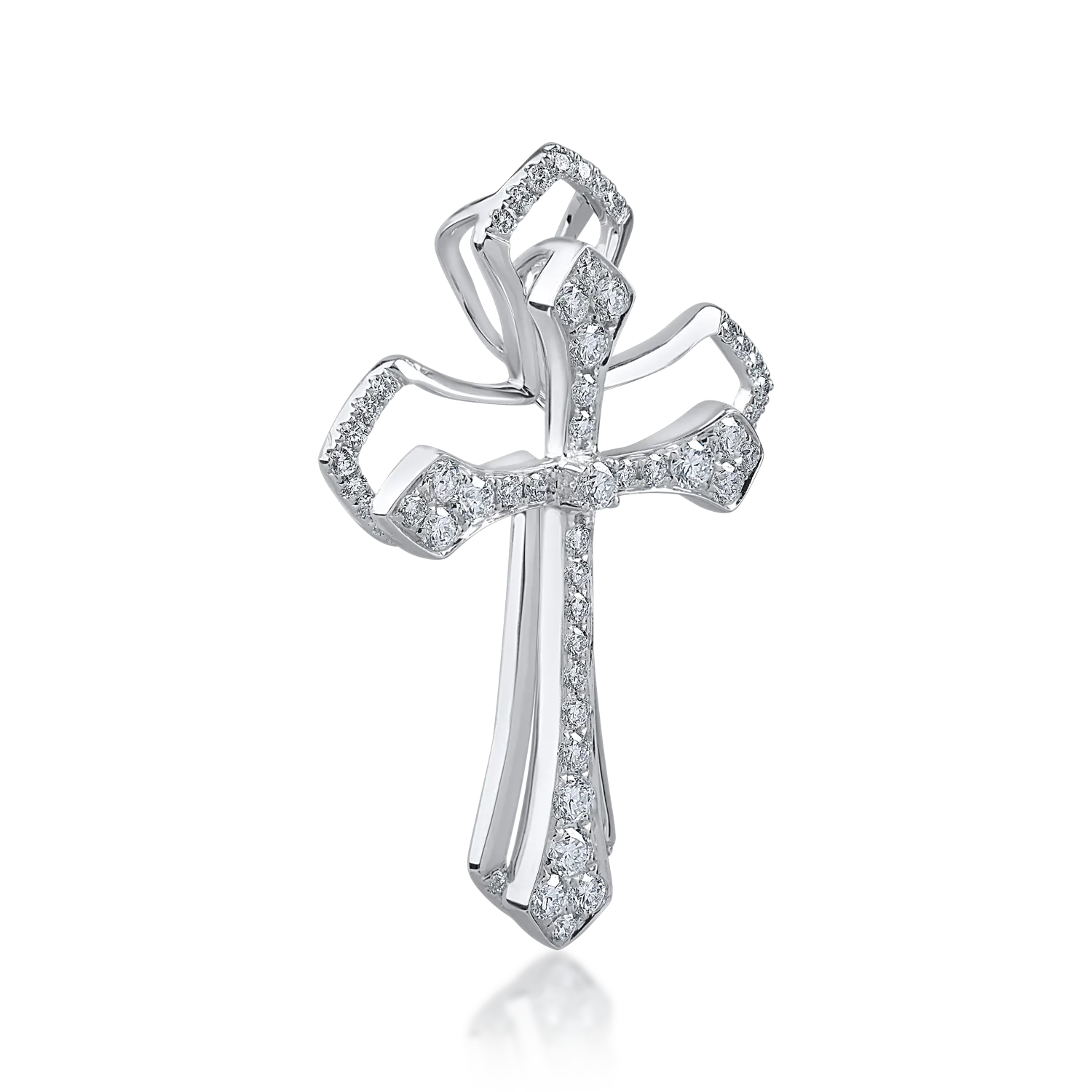 Pandantiv cruce din aur alb cu diamante de 0.8ct - imagine 2