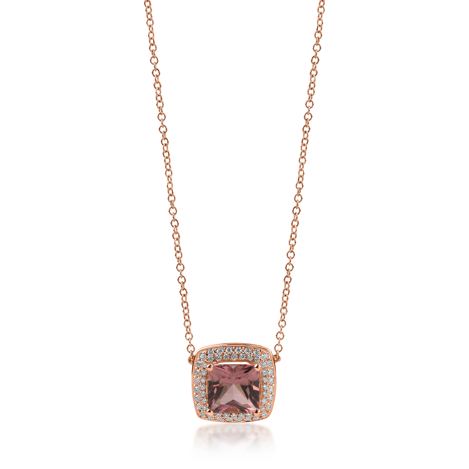 Lant cu pandantiv din aur roz cu o turmalina roz square de 1.6ct si diamante de 0.21ct