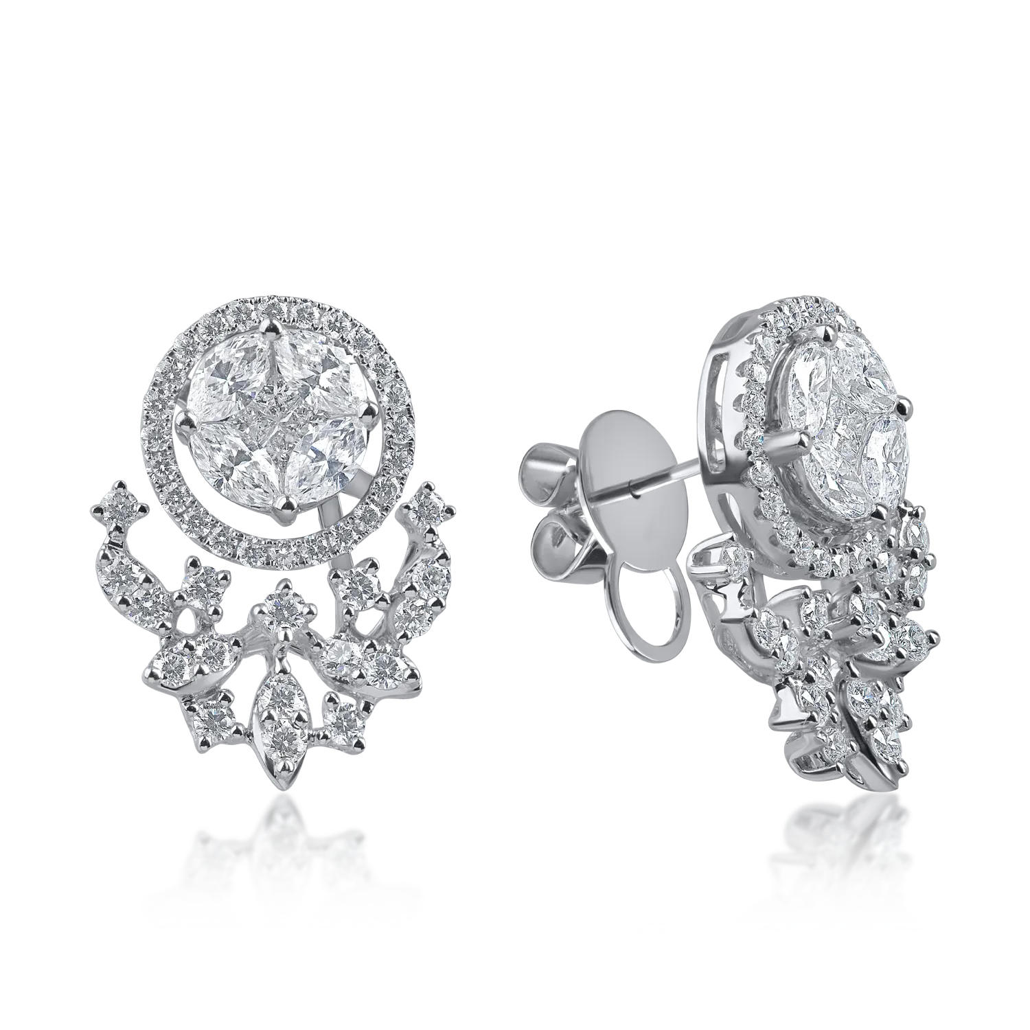 TEILOR Cercei din aur alb cu diamante princess, marquise si rotunde de 2.8ct