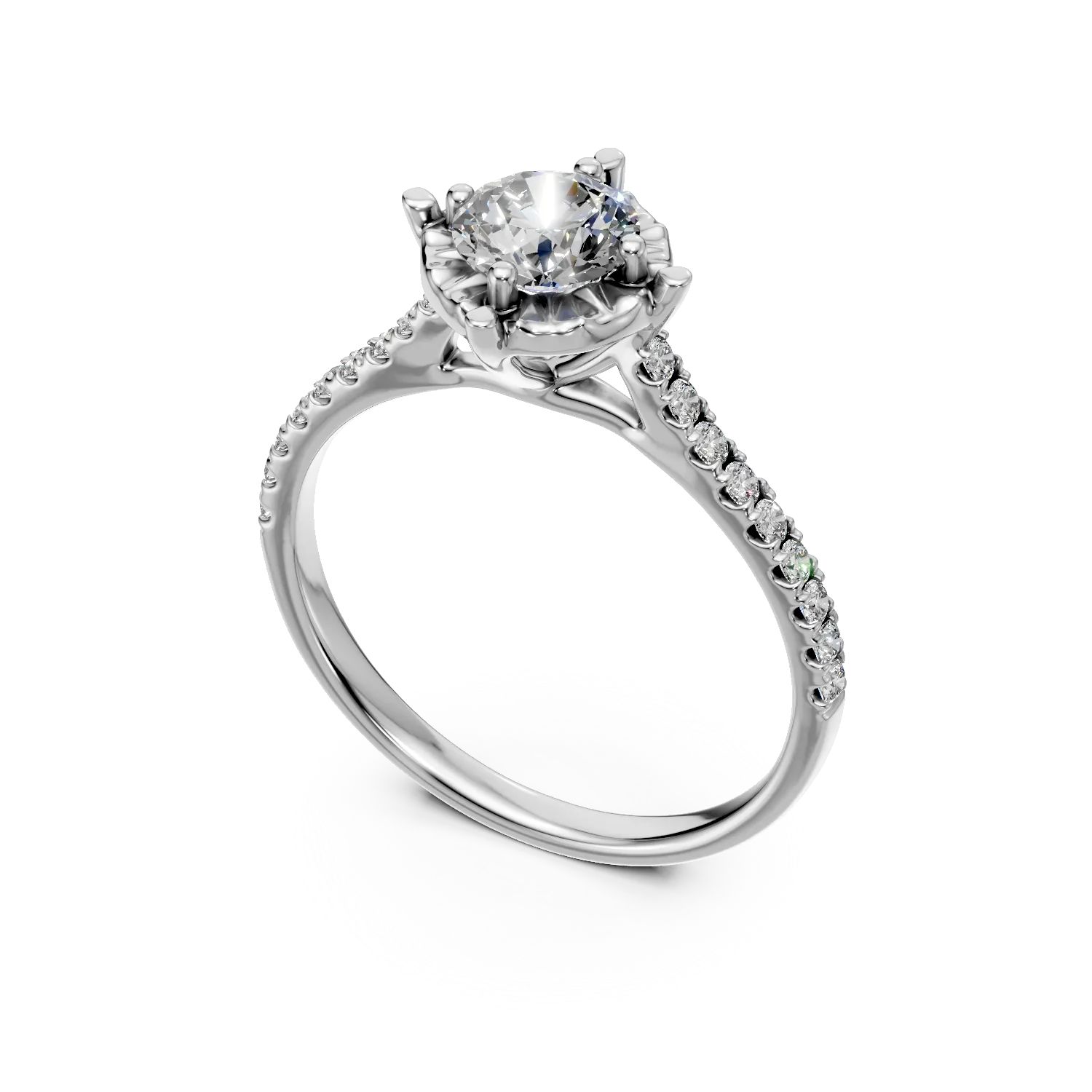 Pierścionek zaręczynowy z białego złota z centralnym diamentem 0.35ct i diamentami 0.16ct