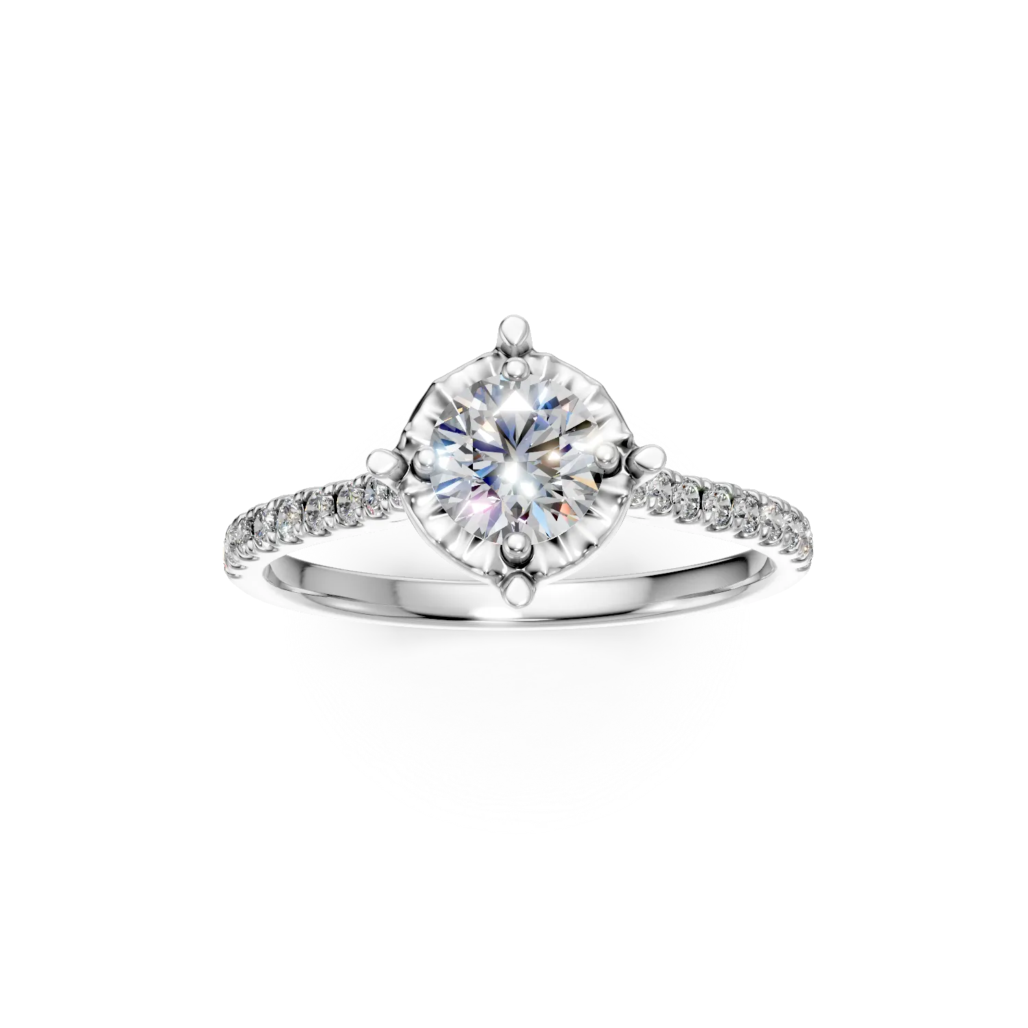 Pierścionek zaręczynowy z białego złota z centralnym diamentem 0.35ct i diamentami 0.16ct
