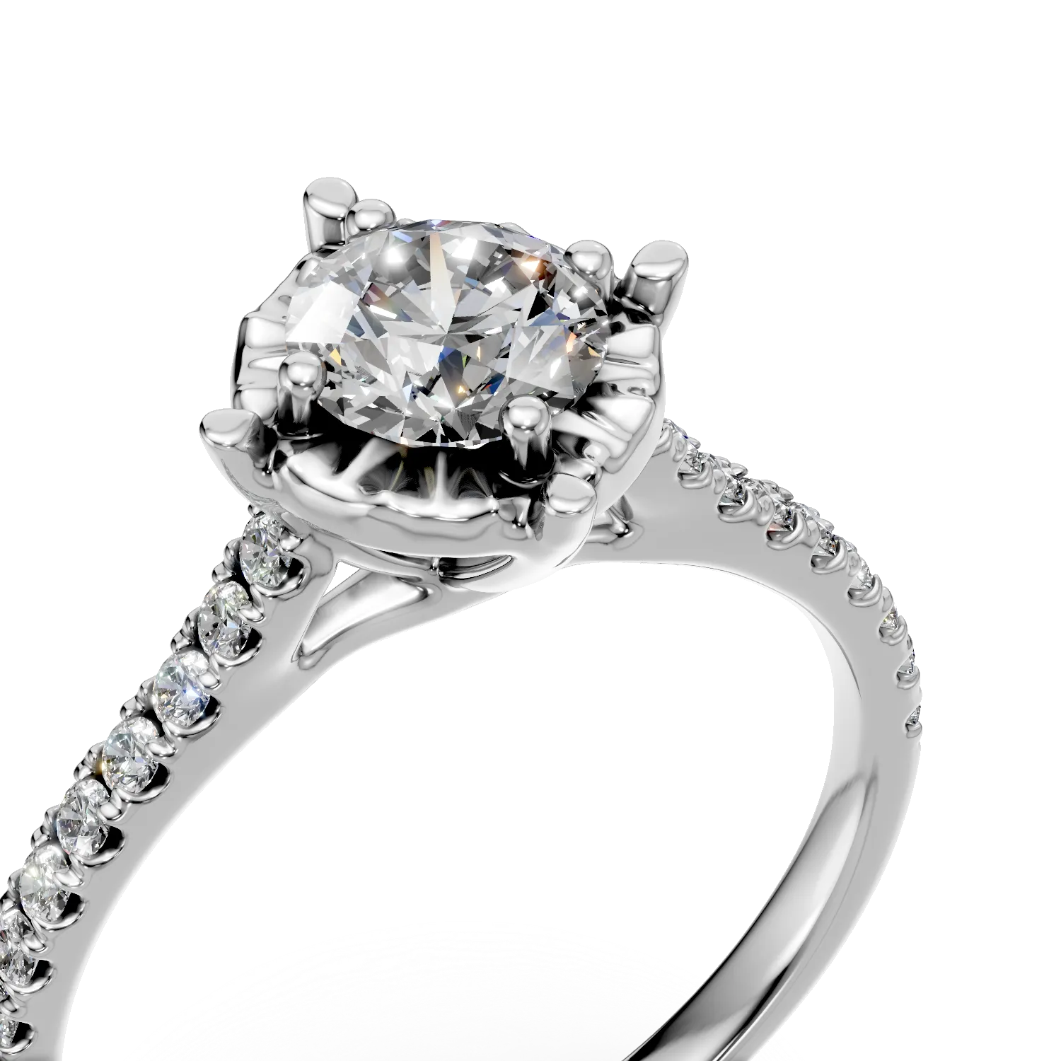 Pierścionek zaręczynowy z białego złota z centralnym diamentem 0.35ct i diamentami 0.16ct