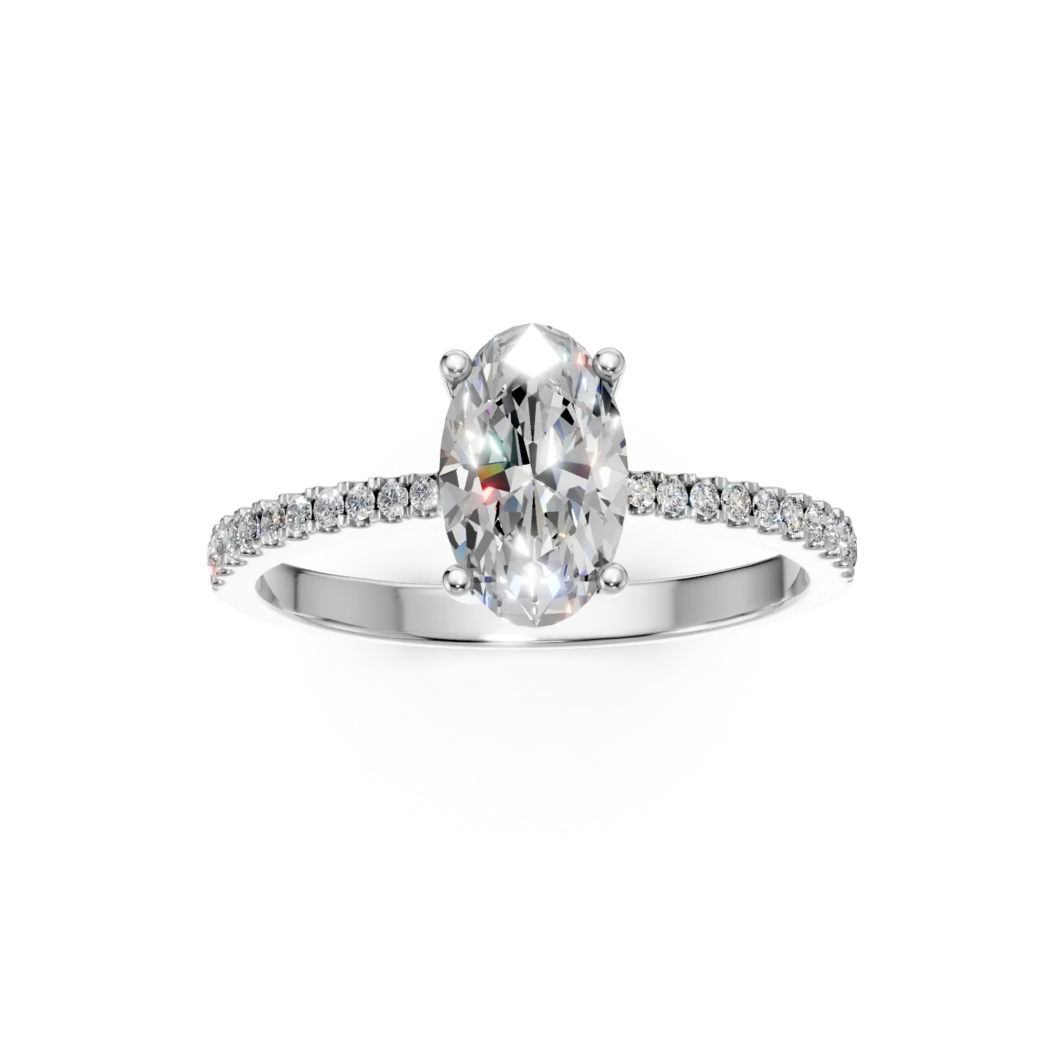 Pierścionek zaręczynowy z białego złota z centralnym owalnym diamentem 0.9ct i diamentami 0.16ct