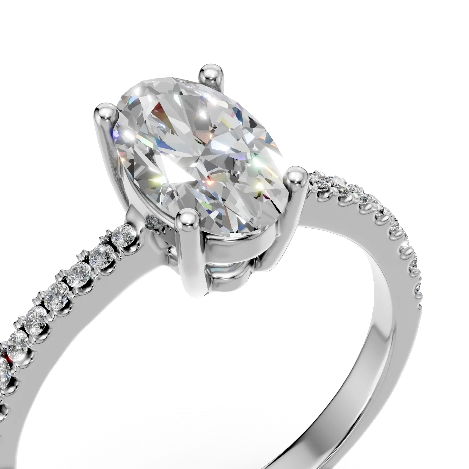 Pierścionek zaręczynowy z białego złota z centralnym owalnym diamentem 0.9ct i diamentami 0.16ct
