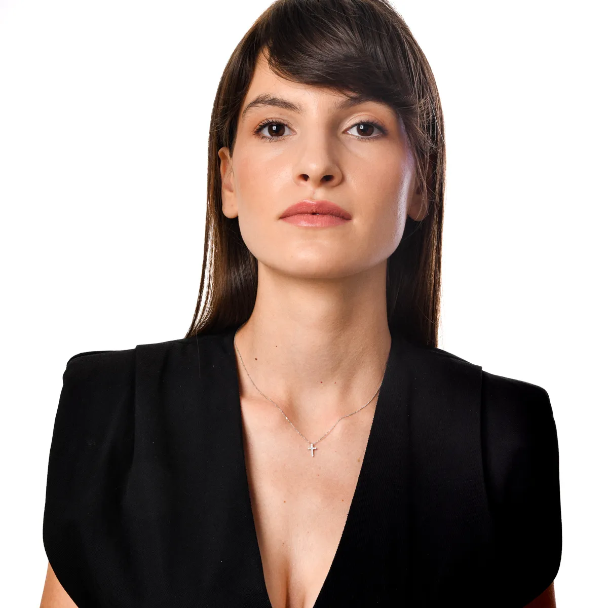 Lant cu pandantiv cruce din aur alb cu diamante de 0.1ct - imagine 4