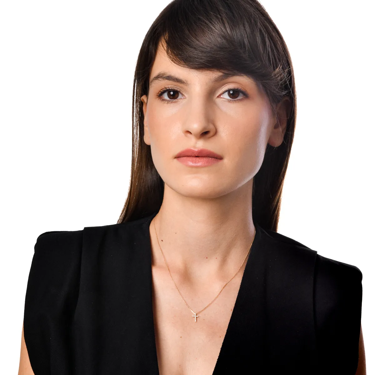 Lant cu pandantiv cruce din aur galben cu diamante de 0.1ct - imagine 4