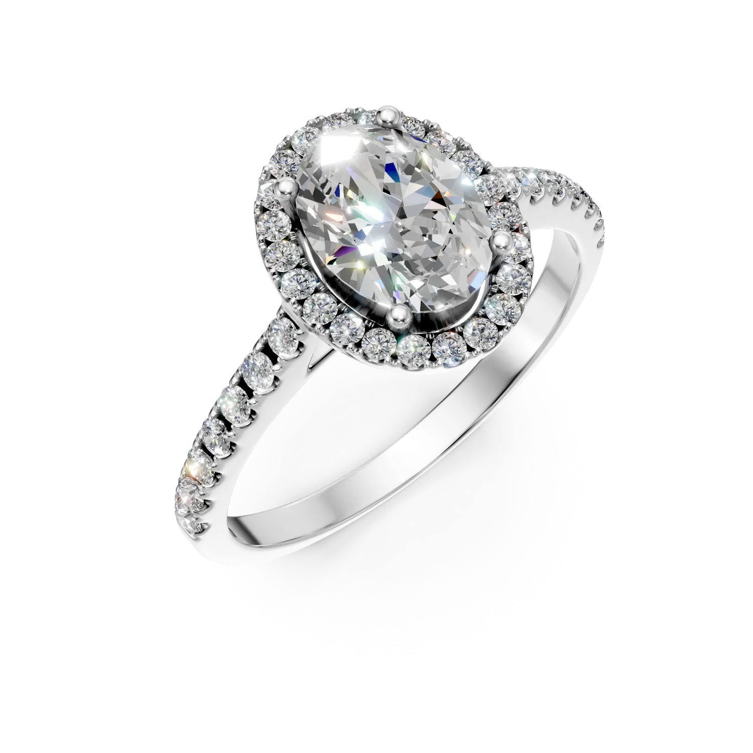 Inel de logodna din aur alb cu un diamant central de 1.01ct si diamante de 0.38ct