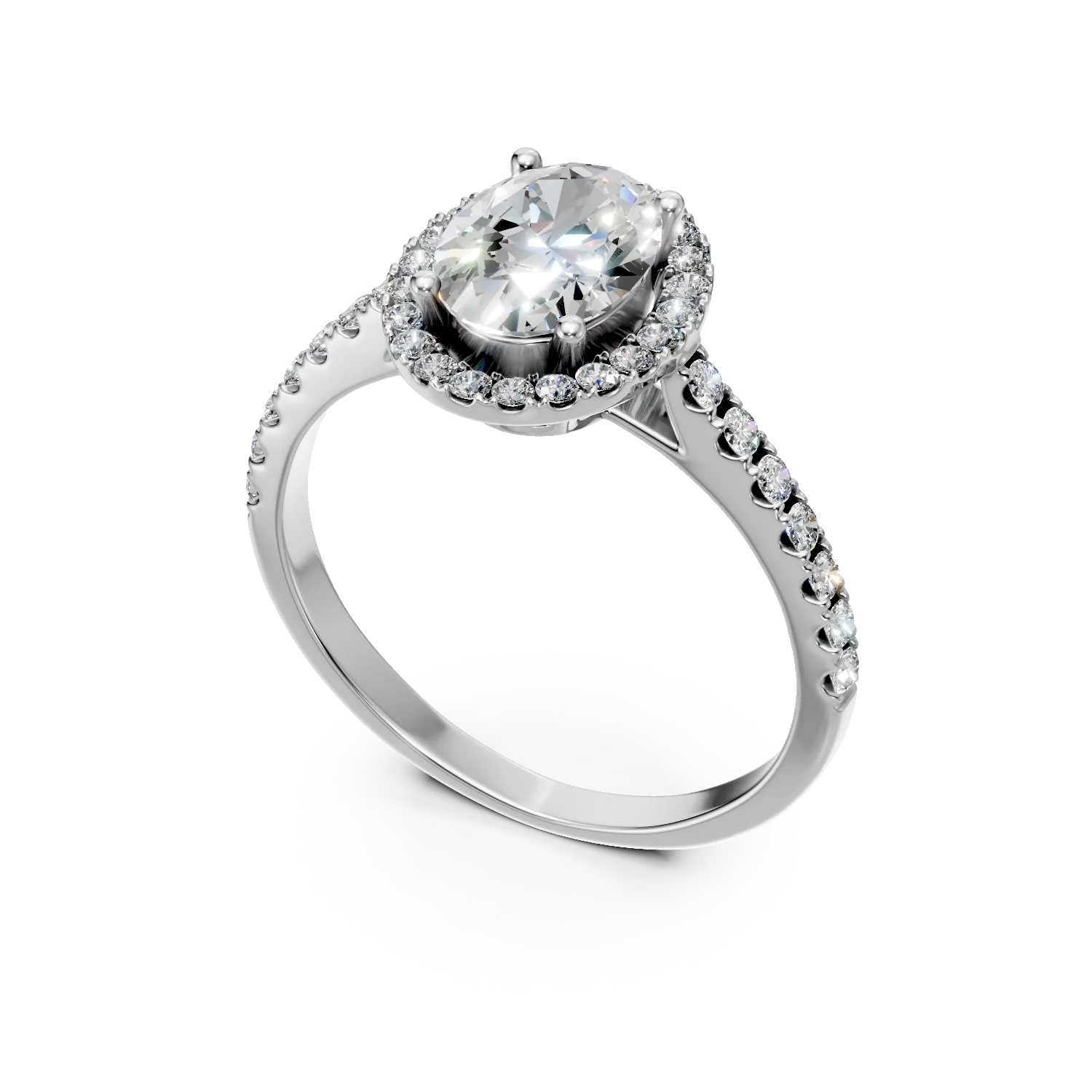 Pierścionek zaręczynowy z białego złota z centralnym diamentem 1.01ct i diamentami 0.38ct