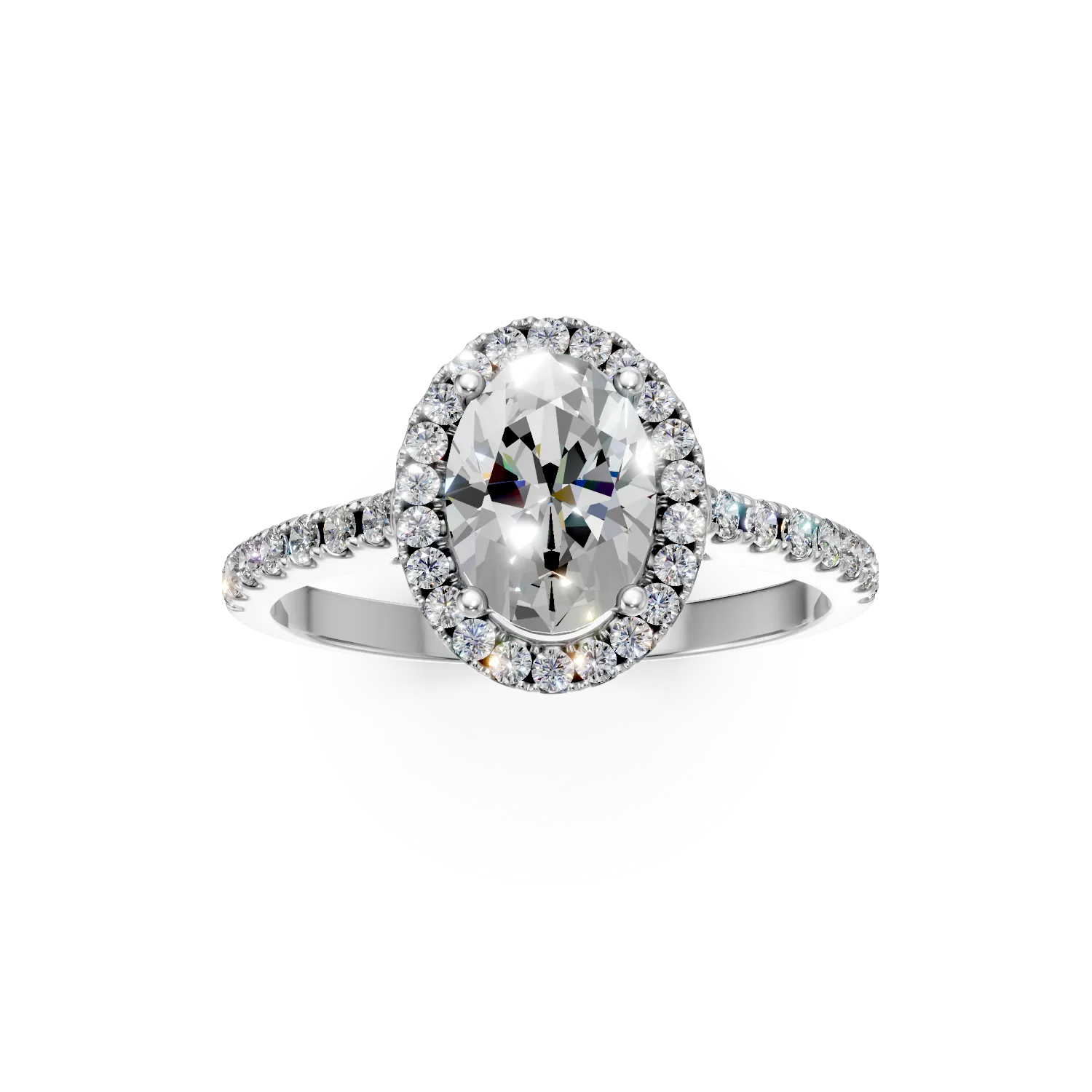 Pierścionek zaręczynowy z białego złota z centralnym diamentem 1.01ct i diamentami 0.38ct