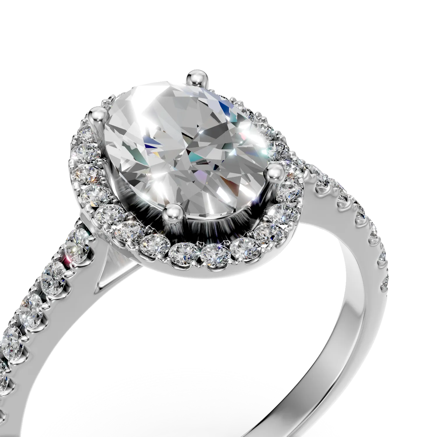 Pierścionek zaręczynowy z białego złota z centralnym diamentem 1.01ct i diamentami 0.38ct