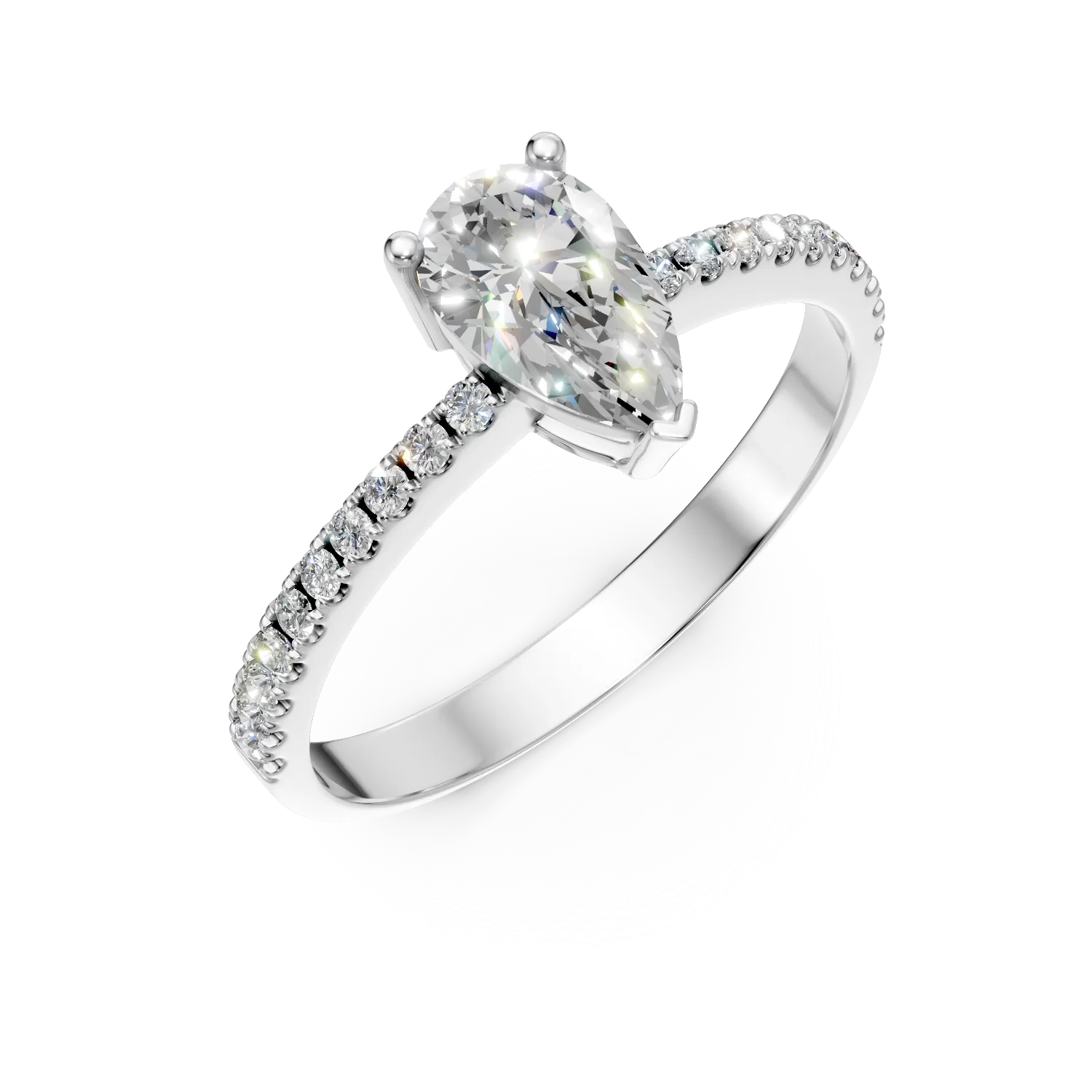White gold engagement ring with a pear-cut diamond 0.7ct and diamonds 0.14ct-201437
