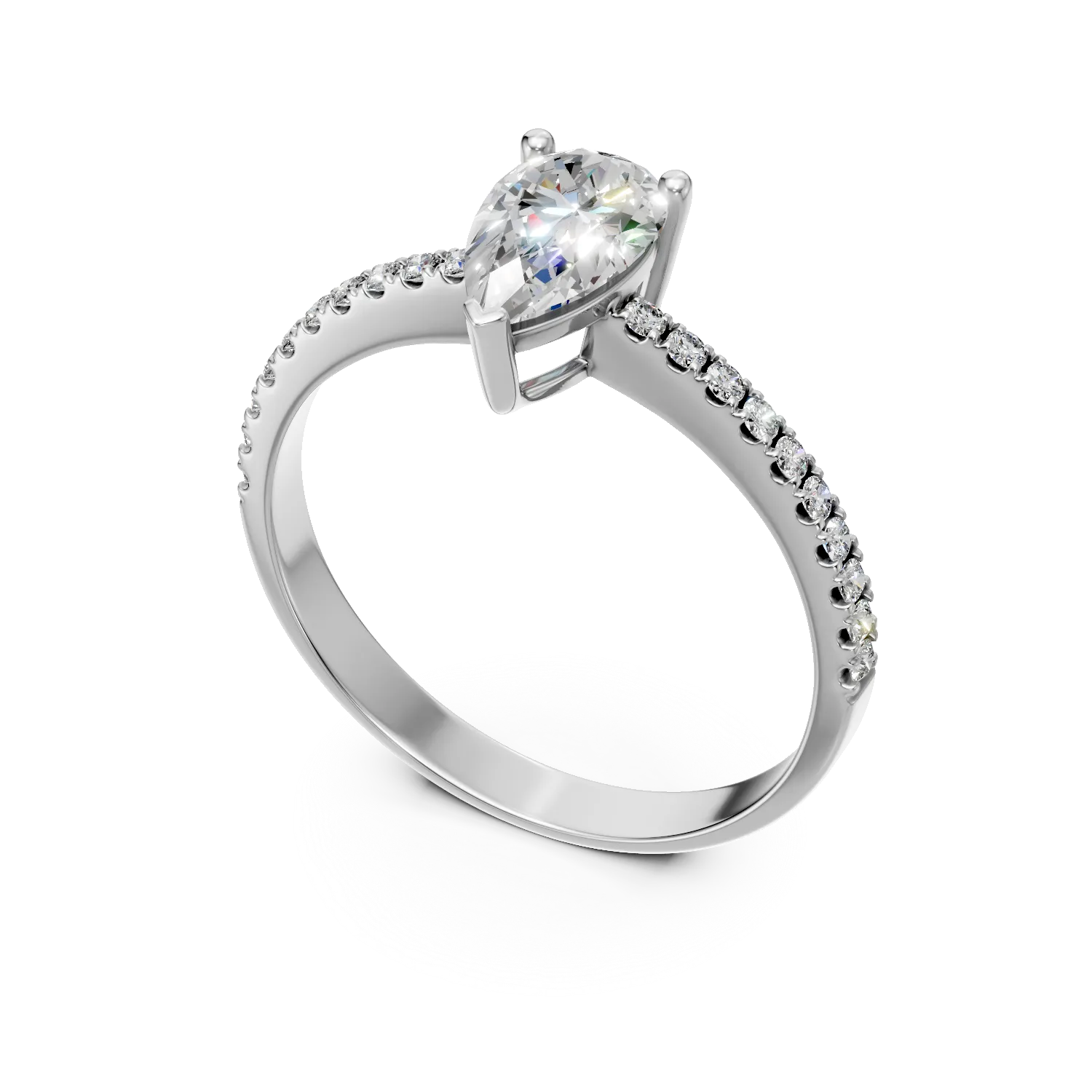White gold engagement ring with a pear-cut diamond 0.7ct and diamonds 0.14ct