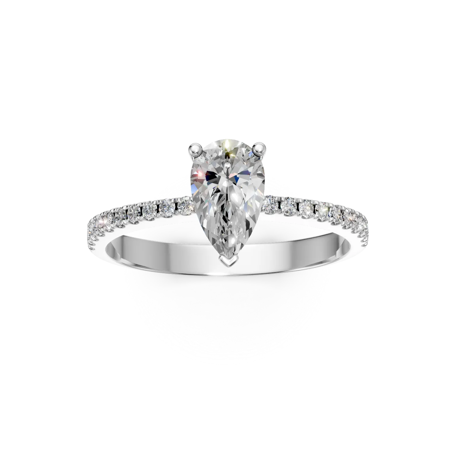 White gold engagement ring with a pear-cut diamond 0.7ct and diamonds 0.14ct