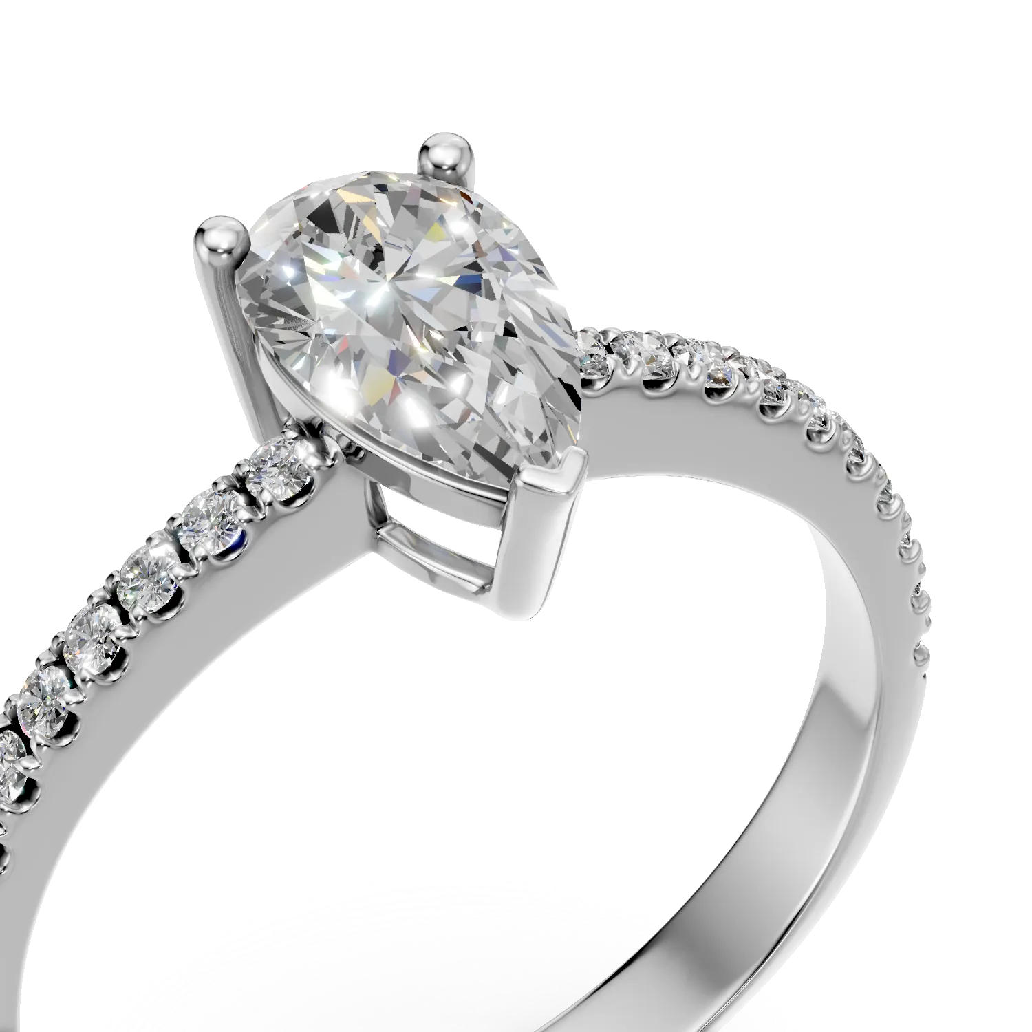 White gold engagement ring with a pear-cut diamond 0.7ct and diamonds 0.14ct