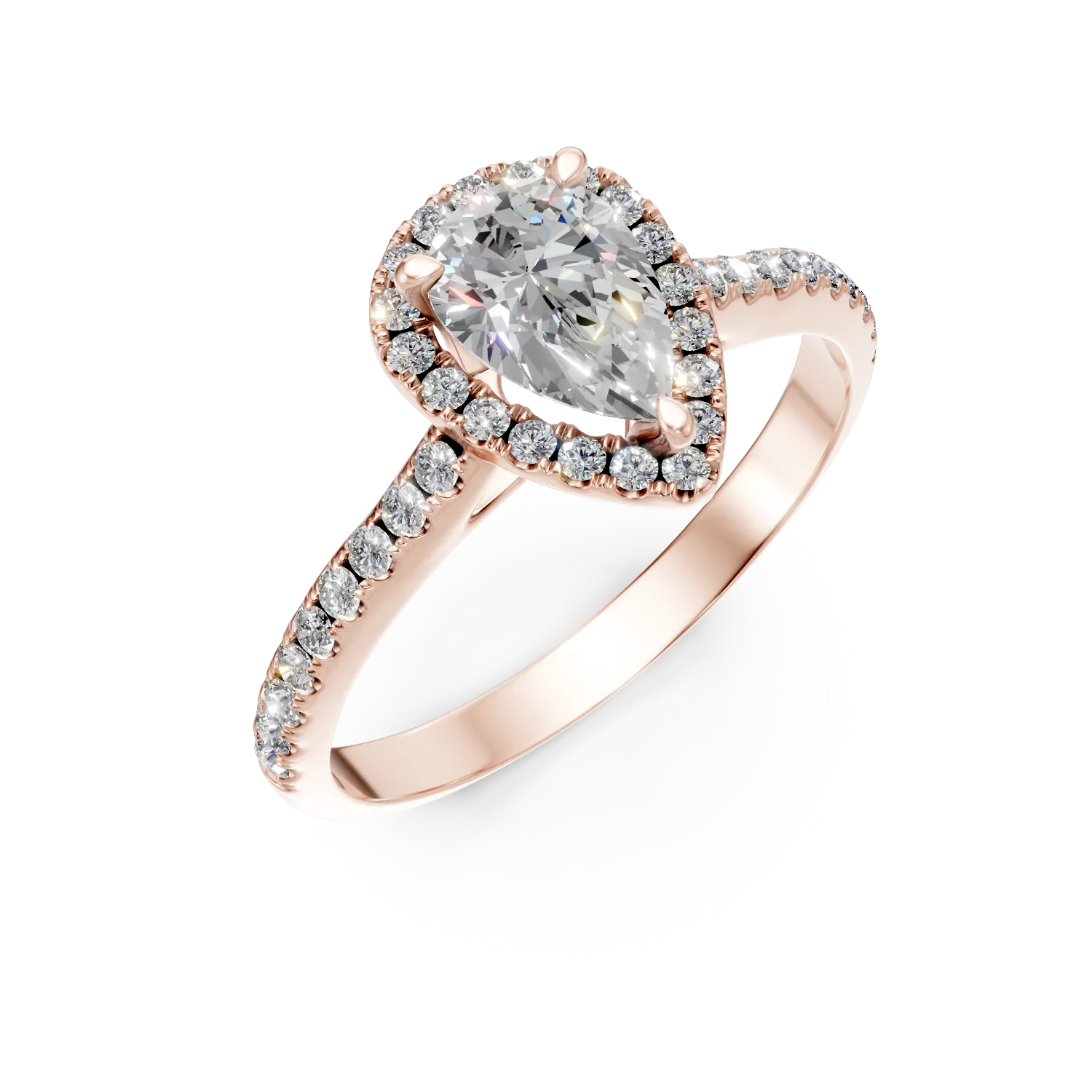 Inel de logodna din aur roz cu un diamant pear de 0.7ct si diamante de 0.31ct