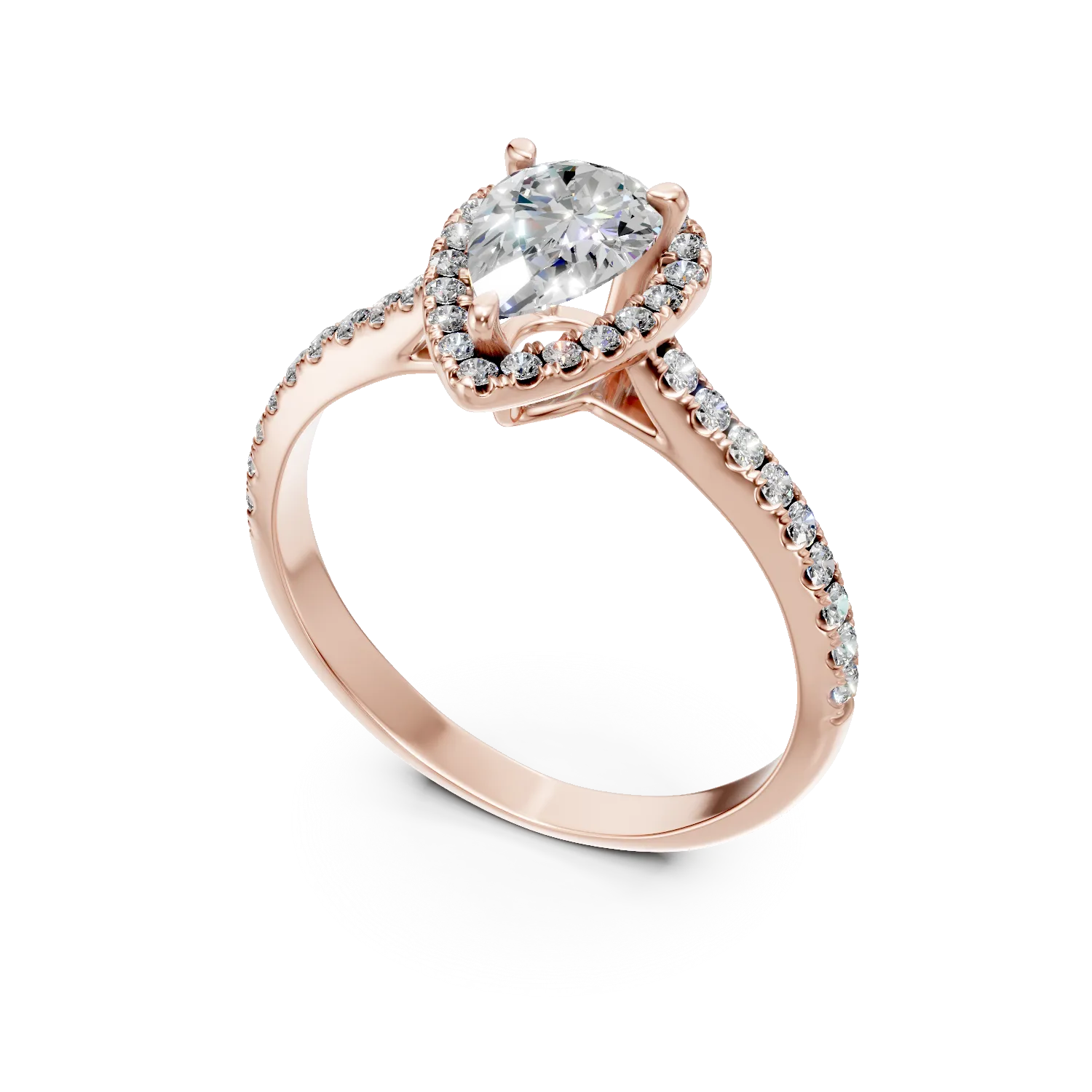 Rose gold engagement ring with a pear-cut diamond 0.7ct and diamonds 0.31ct
