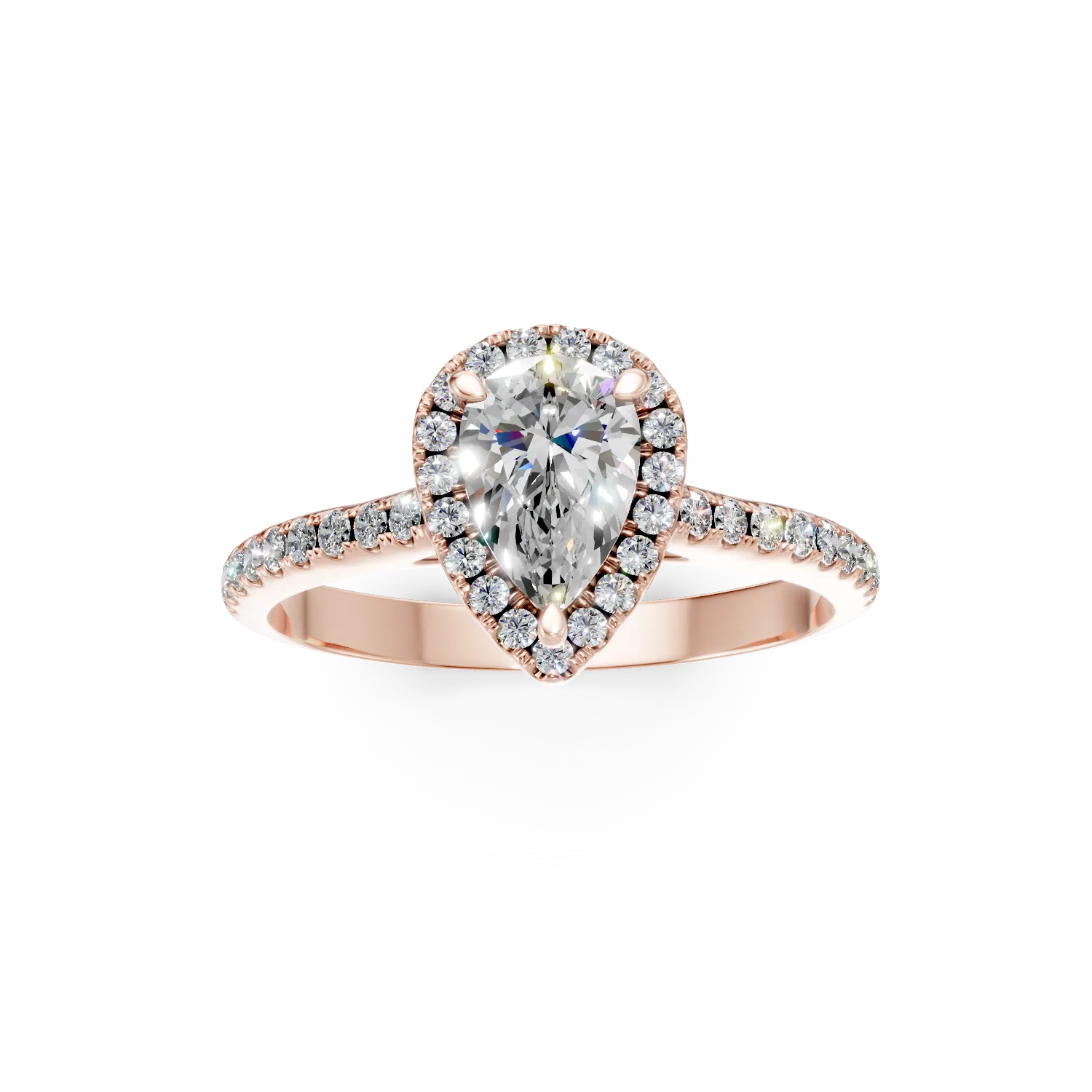 Rose gold engagement ring with a pear-cut diamond 0.7ct and diamonds 0.31ct