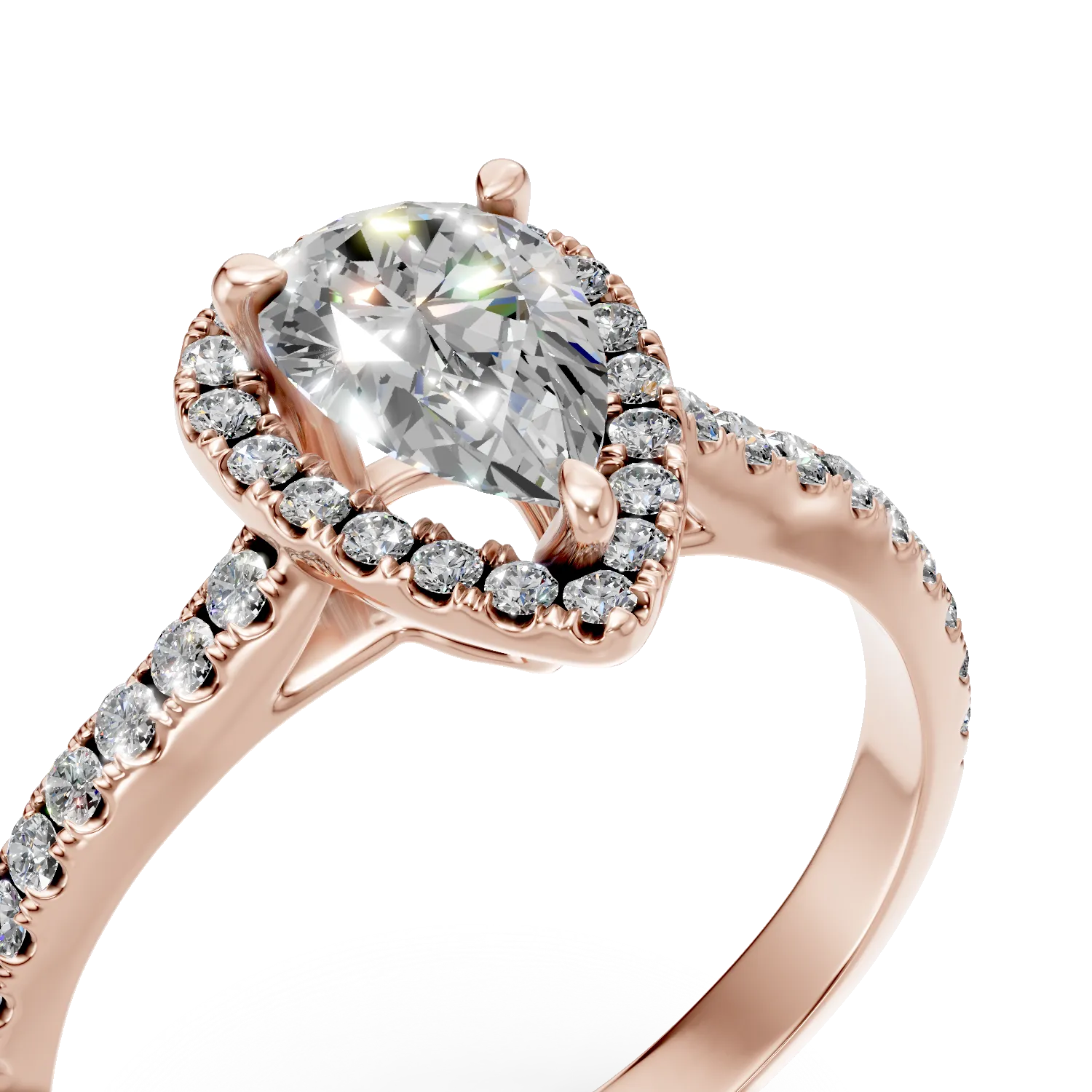 Rose gold engagement ring with a pear-cut diamond 0.7ct and diamonds 0.31ct