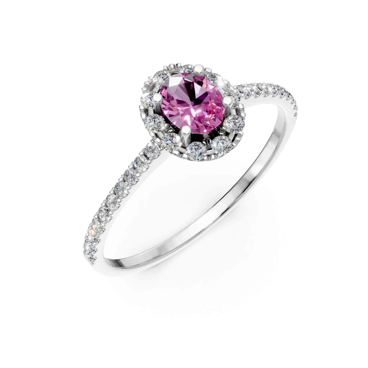 Inel din aur alb cu un rubin oval de 0.41ct si diamante de 0.3ct