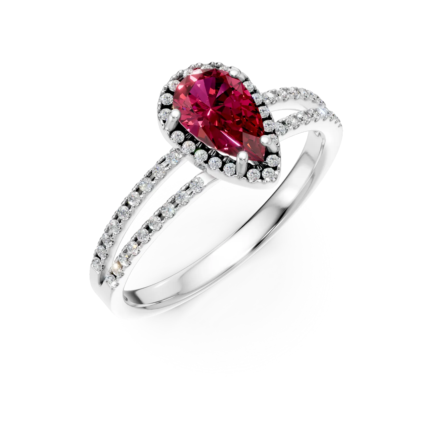 Inel din aur alb cu un rubin taietura pear de 1.05ct si diamante de 0.3ct