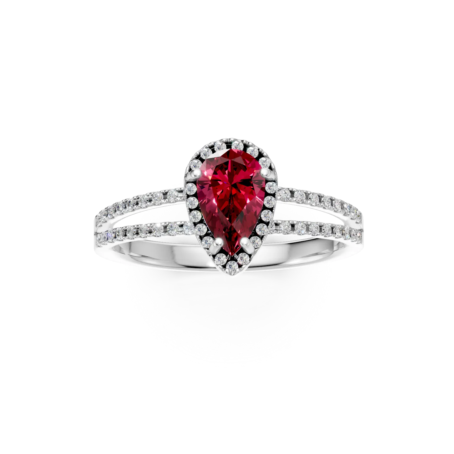 Inel din aur alb cu un rubin taietura pear de 1.05ct si diamante de 0.3ct
