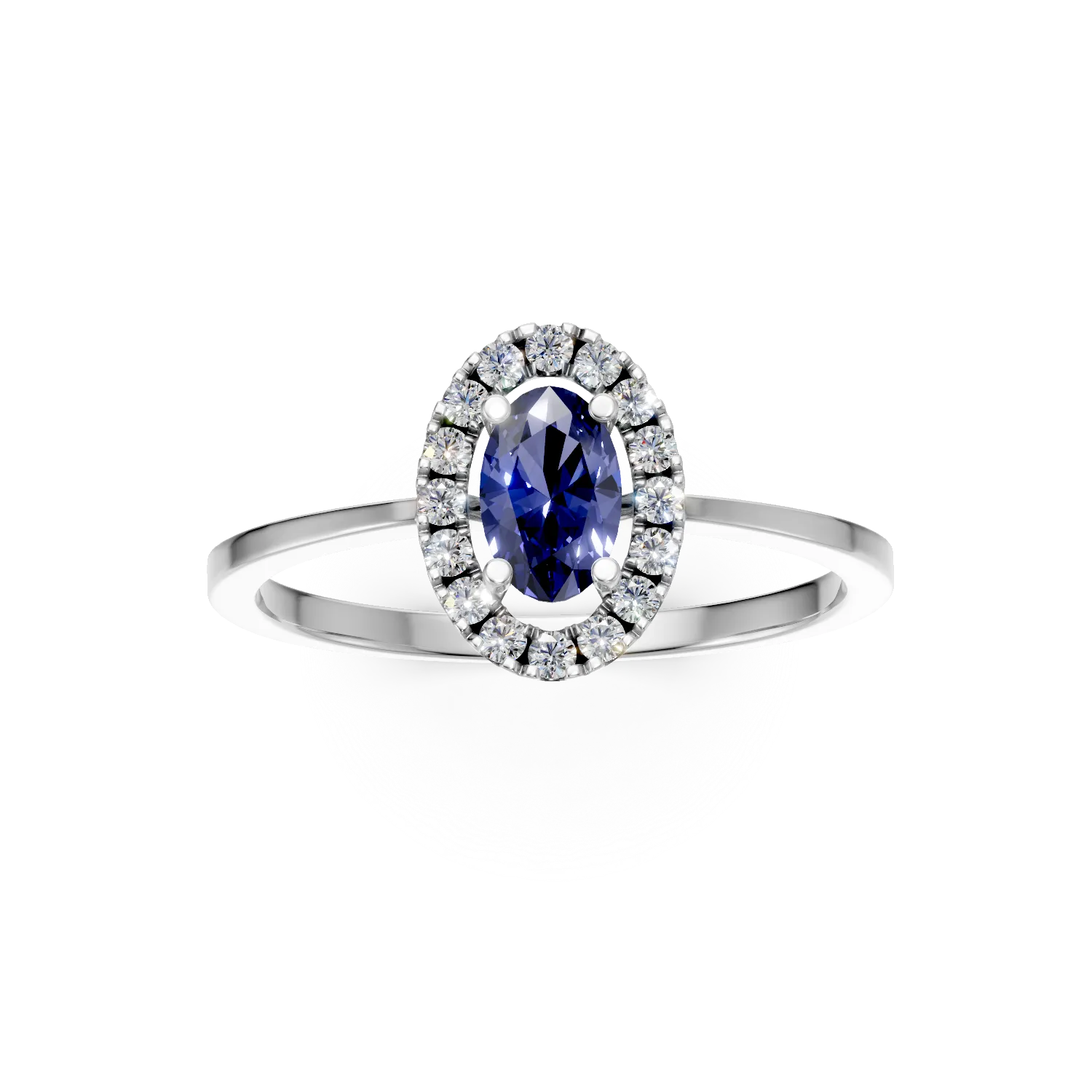 White gold ring with an oval sapphire 0.53ct and diamonds 0.18ct