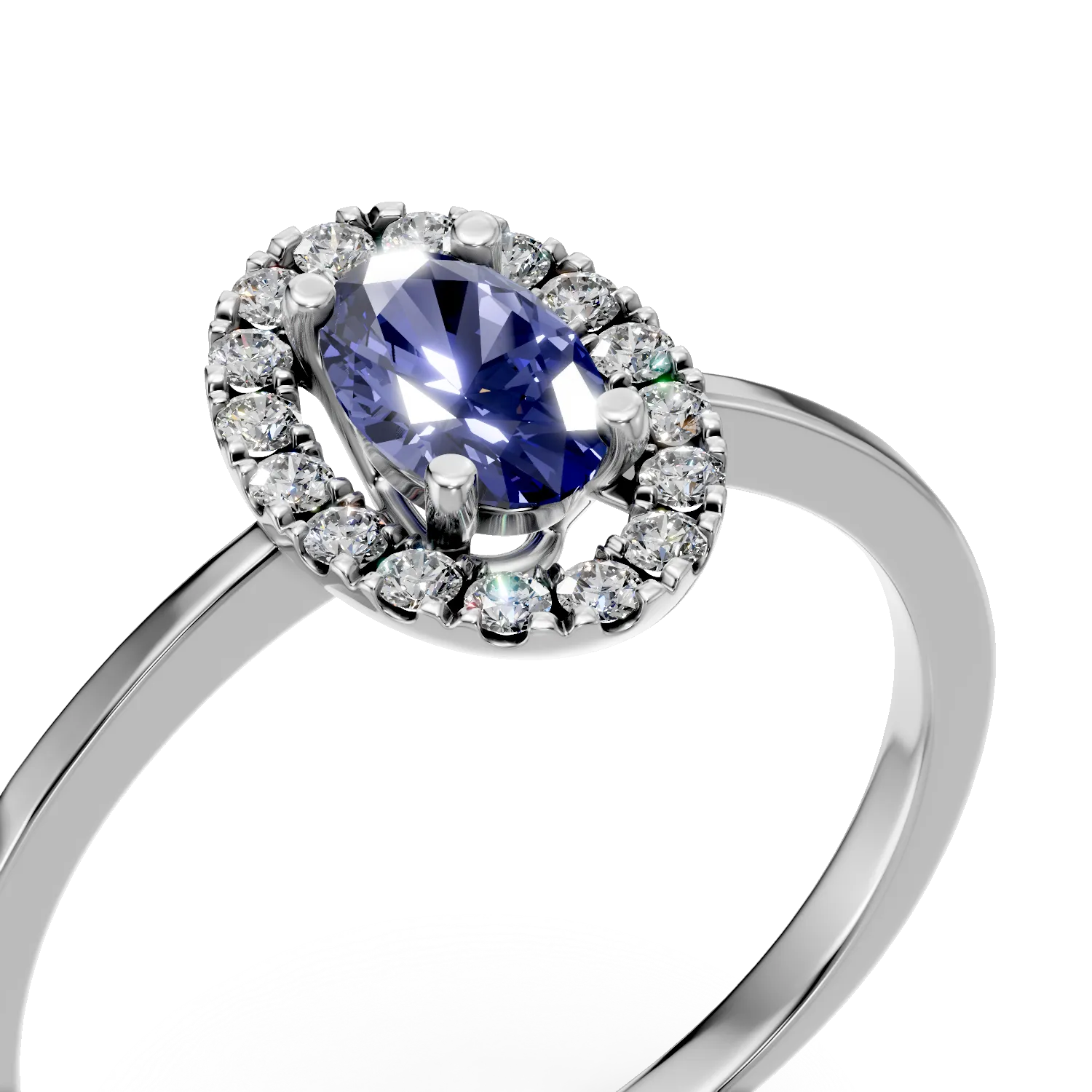 White gold ring with an oval sapphire 0.53ct and diamonds 0.18ct