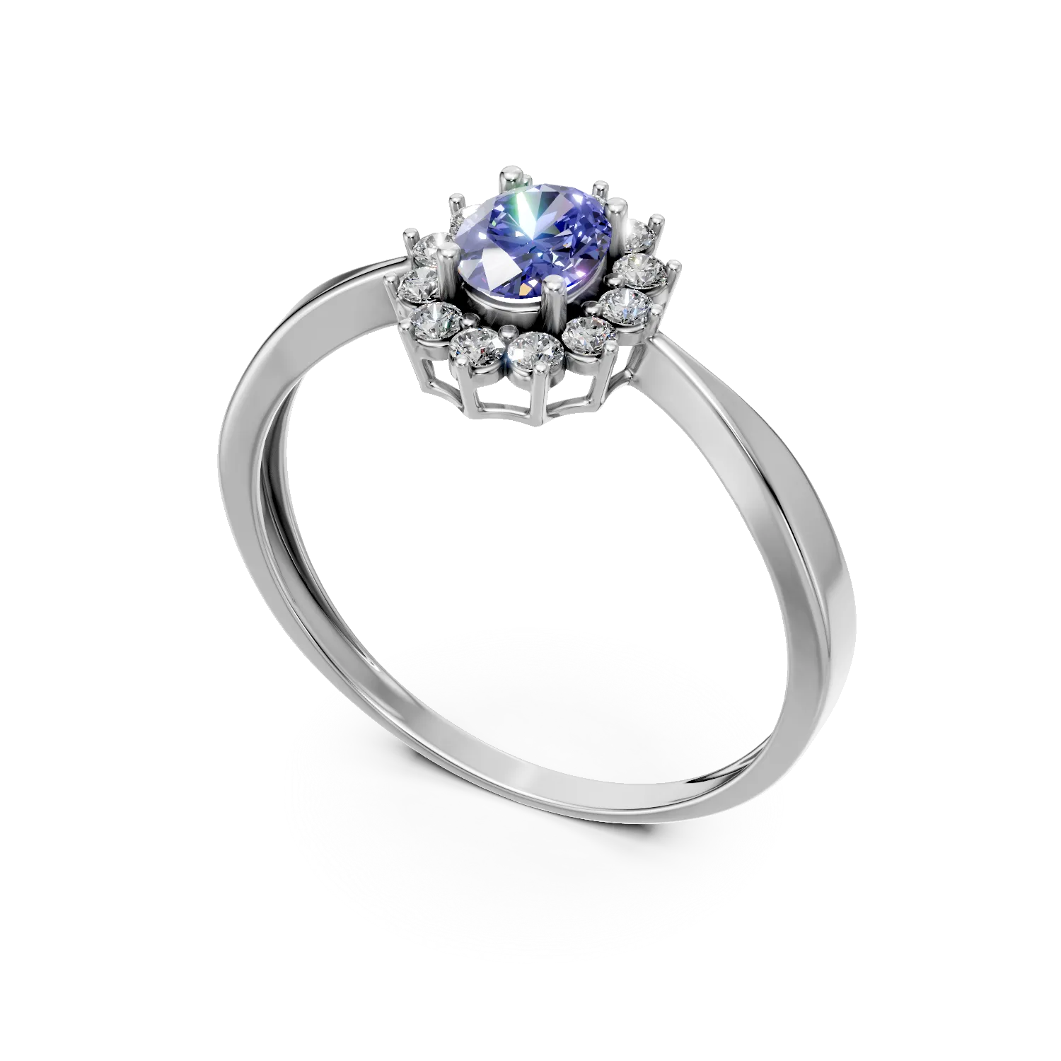 Inel din aur alb cu un safir oval de 0.46ct si diamante de 0.17ct - imagine 2