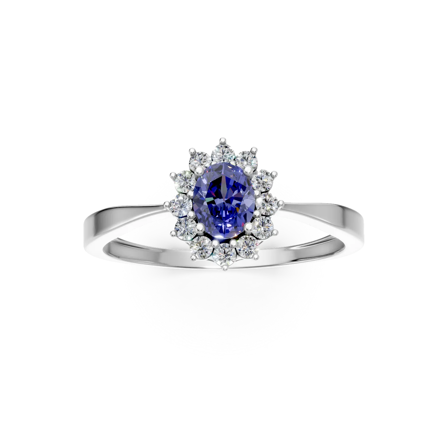 Inel din aur alb cu un safir oval de 0.46ct si diamante de 0.17ct - imagine 3