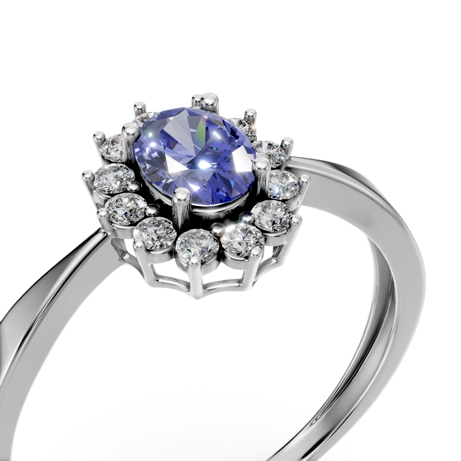 Inel din aur alb cu un safir oval de 0.46ct si diamante de 0.17ct - imagine 4