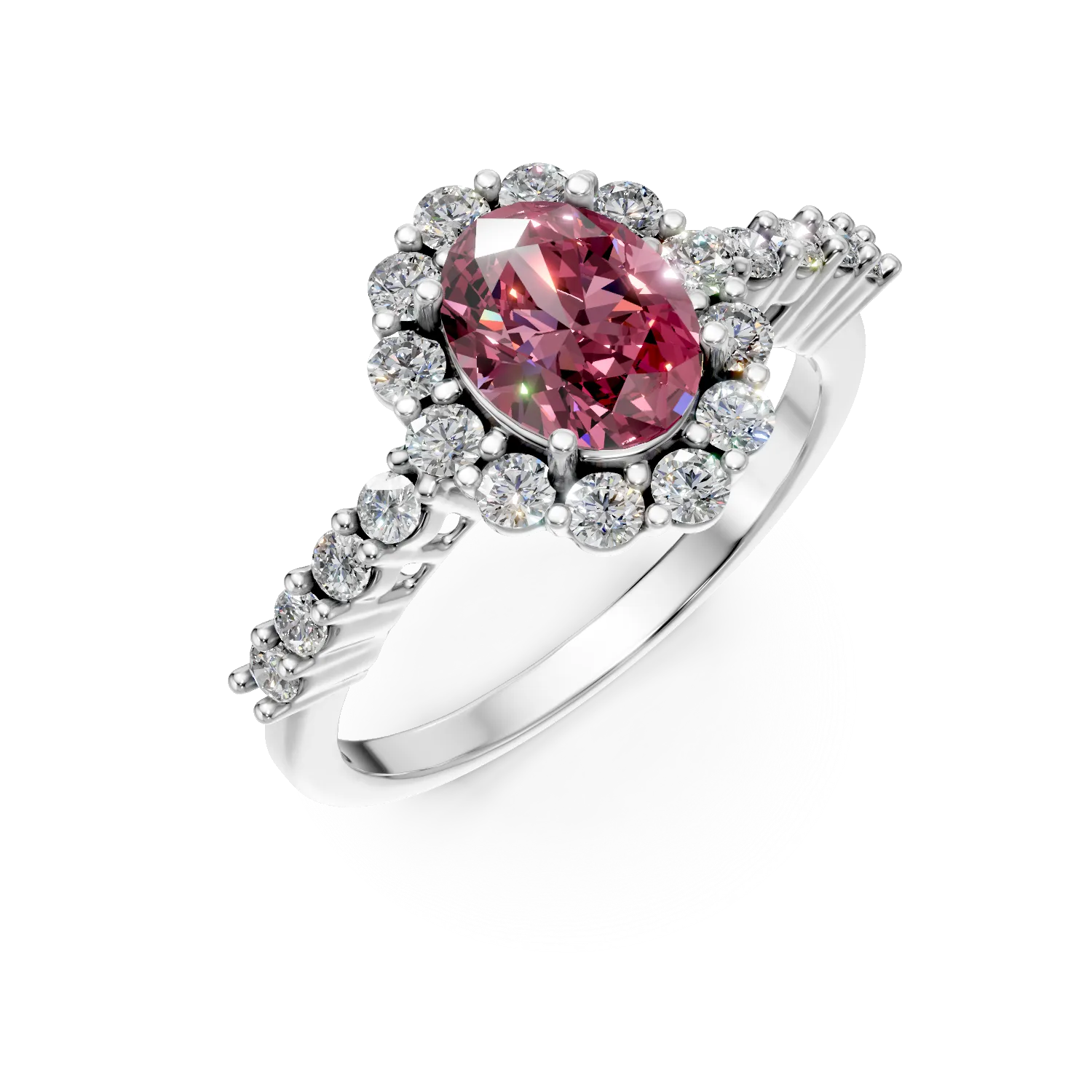 Inel din aur alb cu un rubin oval de 1.46ct si diamante de 0.65ct