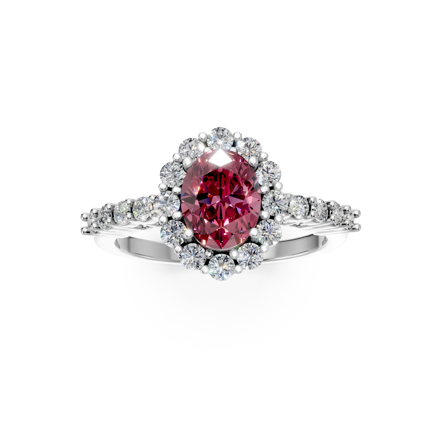 White gold ring with an oval ruby 1.46ct and diamonds 0.65ct