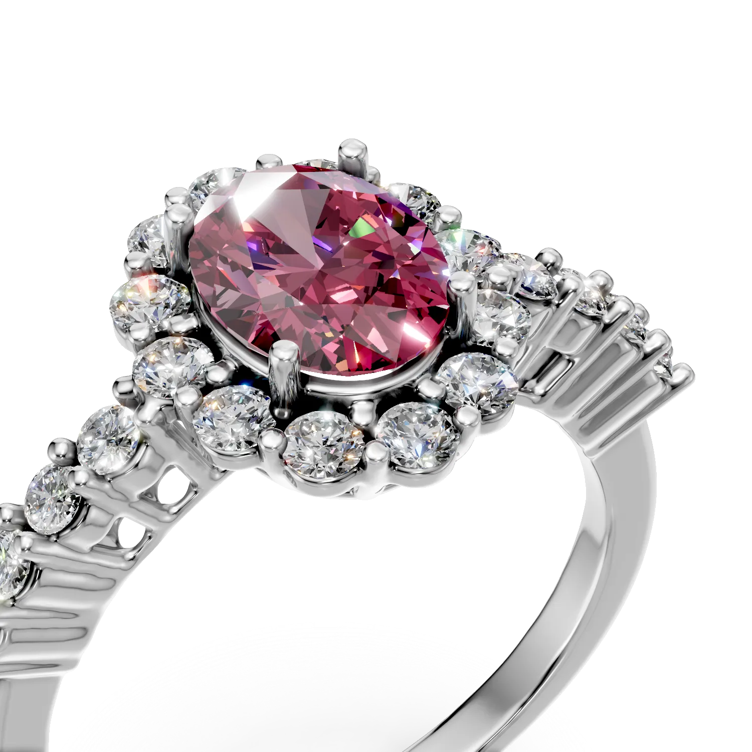 White gold ring with an oval ruby 1.46ct and diamonds 0.65ct