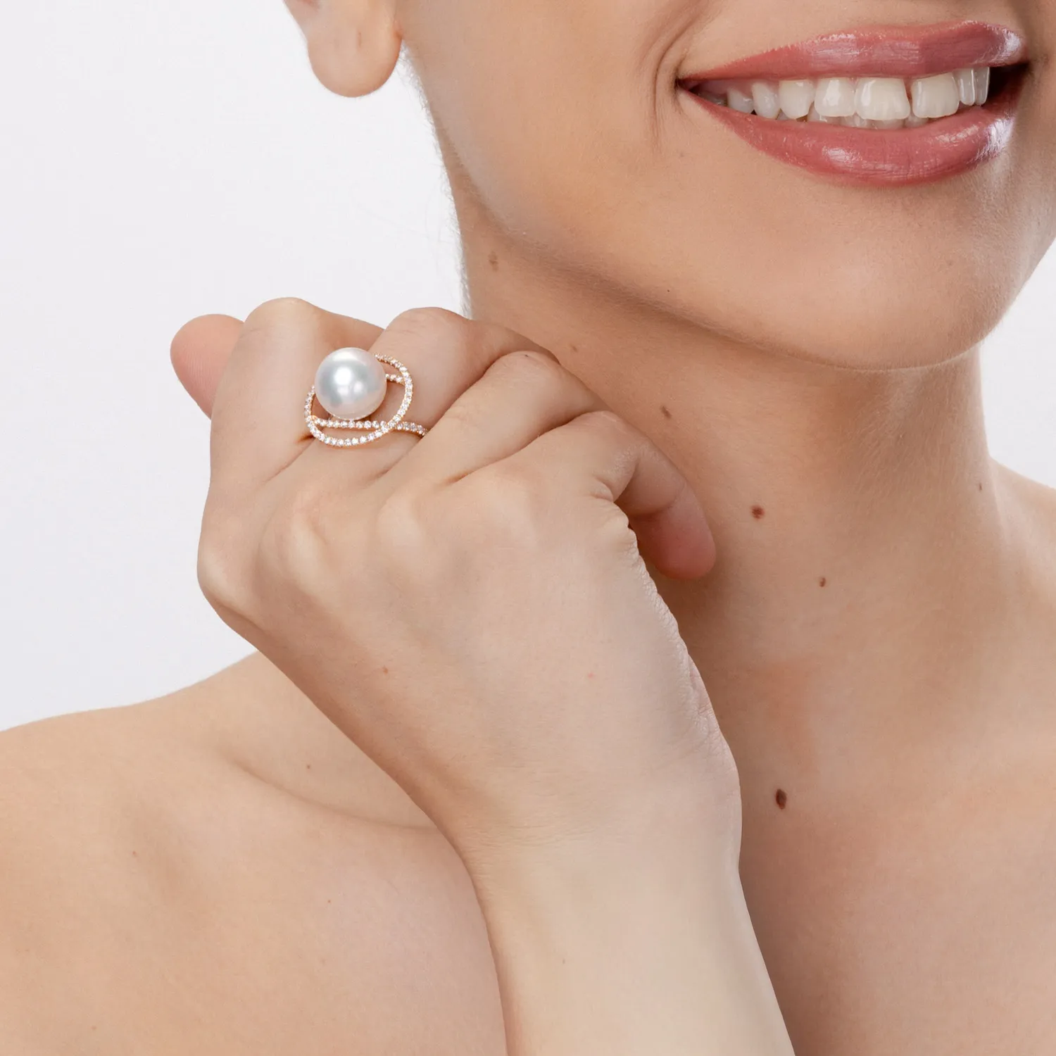 Rozé arany geometrikus gyűrű fresh water gyönggyel és gyémántokkal 0.76ct-201646