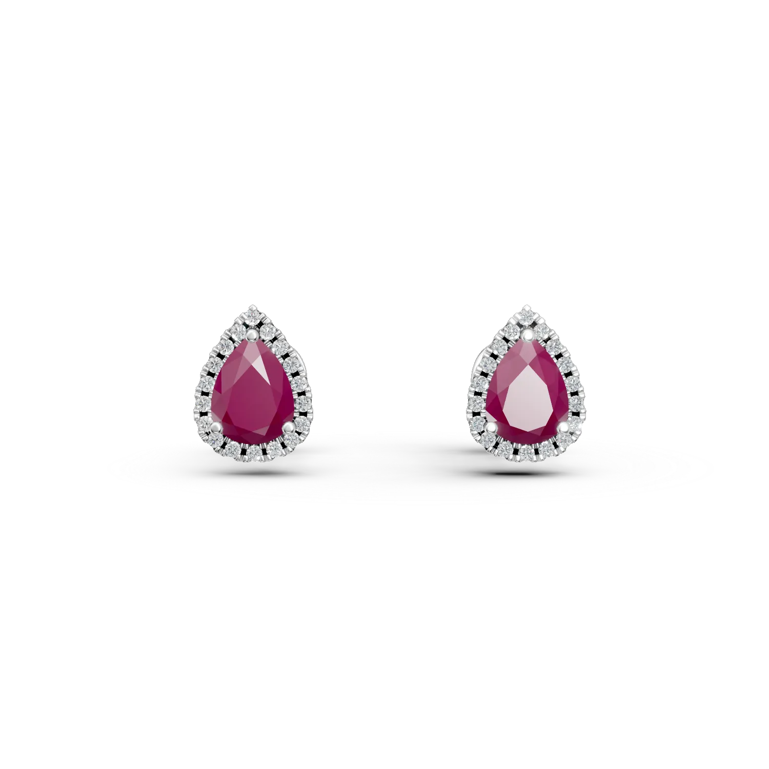 White gold earrings with pear-cut rubies 1.37ct and diamonds 0.15ct-201648
