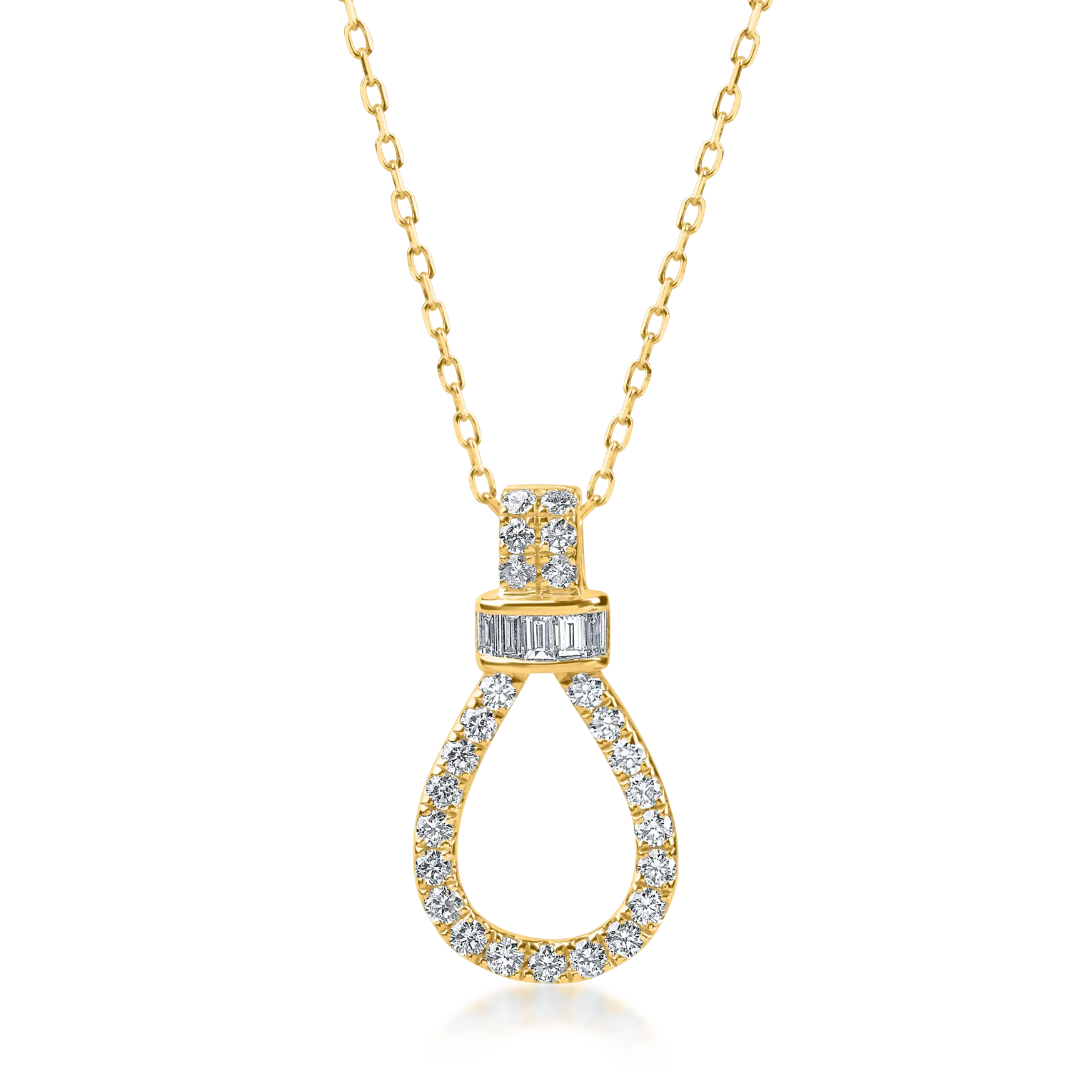 Teilor Lant cu pandantiv geometric din aur galben cu diamante baguette si rotunde de 0.62ct